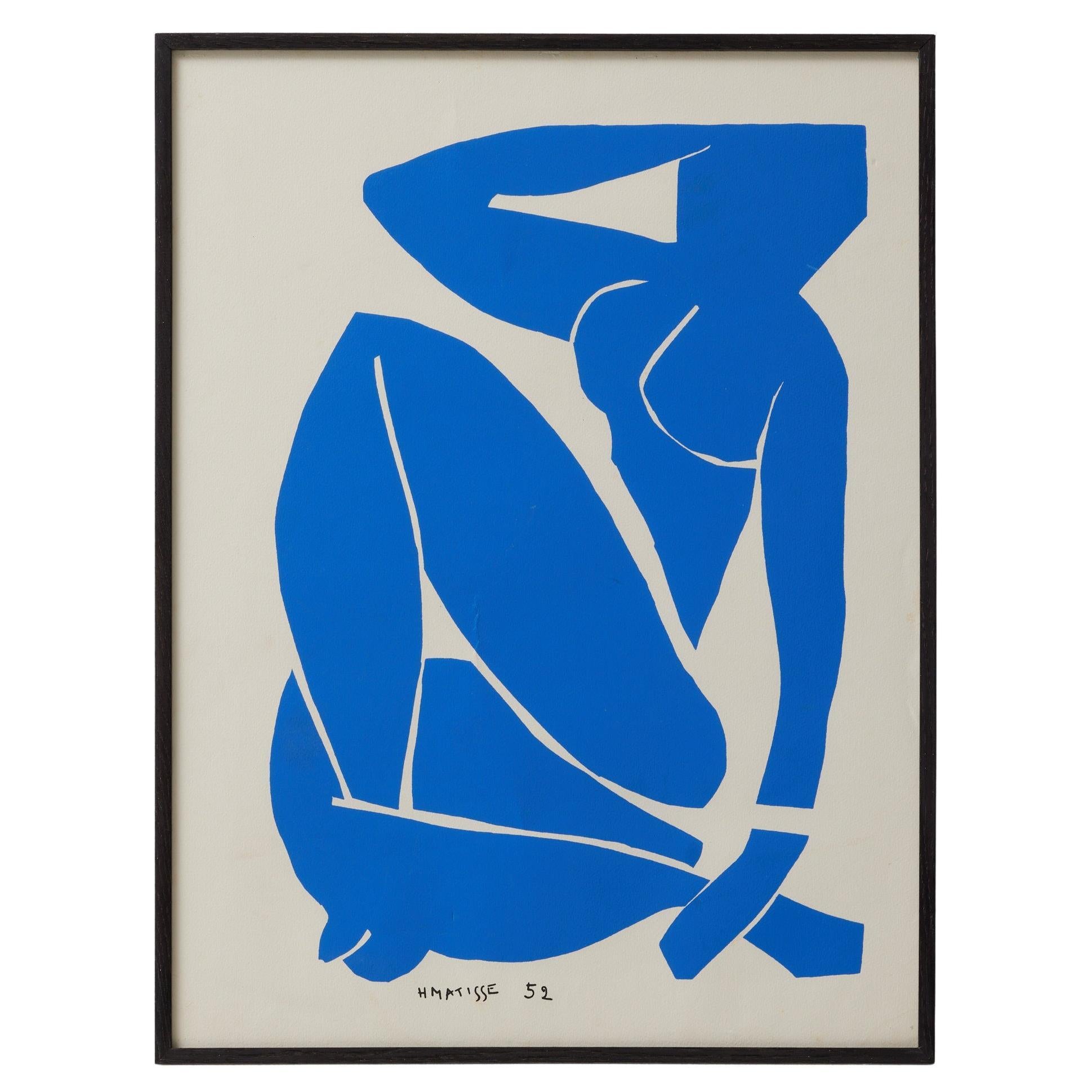Framed Henri Matisse Cut Out Blue Lithograph Nu Bleu, 1970