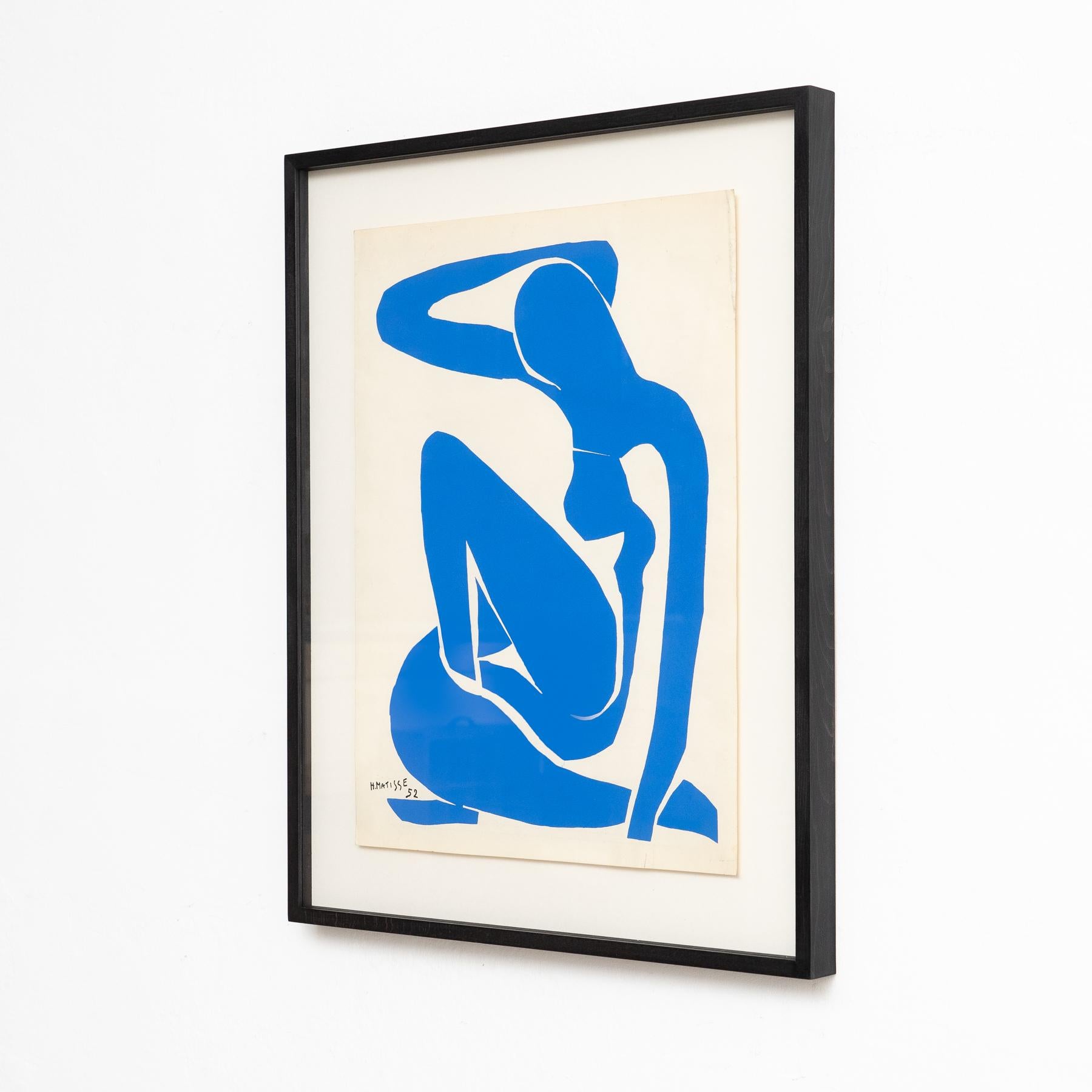 Mid-Century Modern Framed Henri Matisse Cut Out Blue Lithograph Nu Bleu I, 1970 For Sale