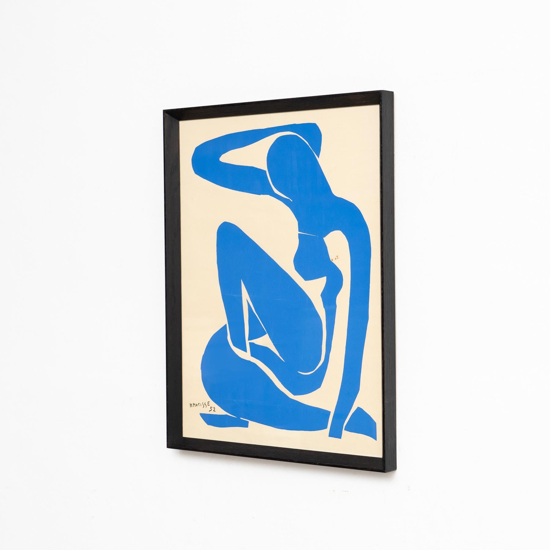 Litografía recortada en azul Nu Bleu I, 1970, de Henri Matisse, enmarcada Moderno de mediados de siglo en venta
