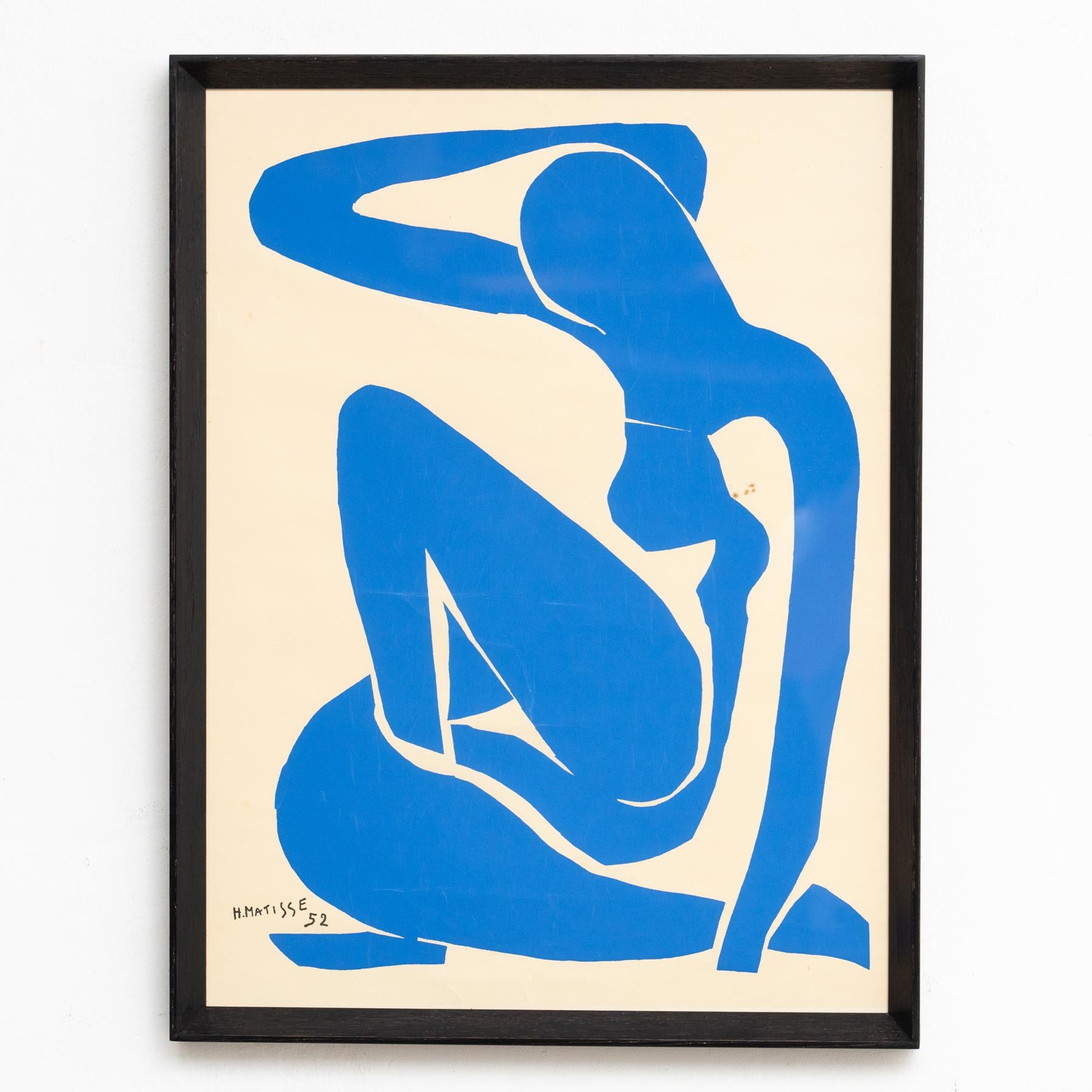Litografía recortada en azul Nu Bleu I, 1970, de Henri Matisse, enmarcada Francés en venta