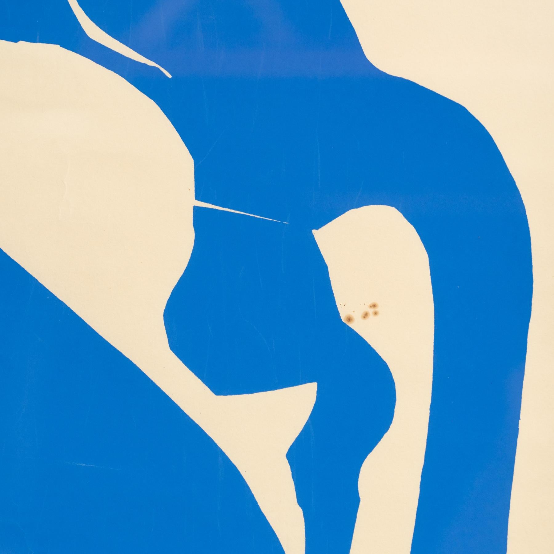 Litografía recortada en azul Nu Bleu I, 1970, de Henri Matisse, enmarcada finales del siglo XX en venta