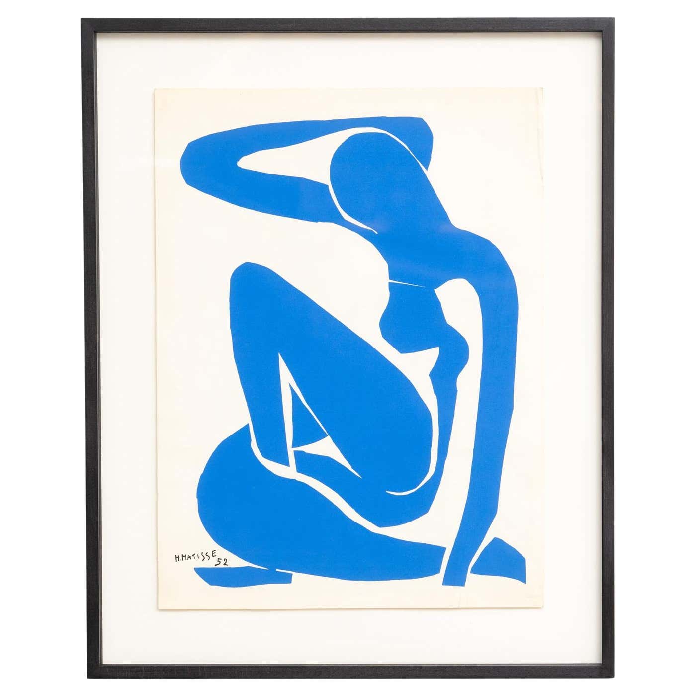 Framed Henri Matisse Cut Out Blue Lithograph Nu Bleu I 1970 For Sale framed-henri-matisse-cut-out-blue-lithograph-nu-bleu-i-1970-for-sale