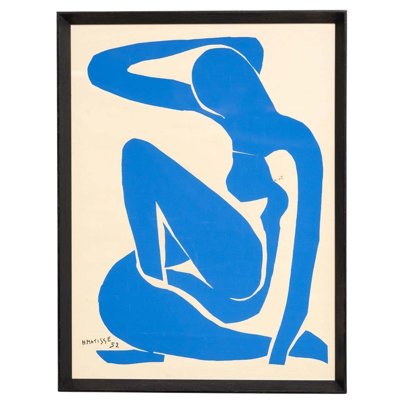 Framed Henri Matisse Cut Out Blue Lithograph Nu Bleu I 1970 For Sale framed-henri-matisse-cut-out-blue-lithograph-nu-bleu-i-1970-for-sale