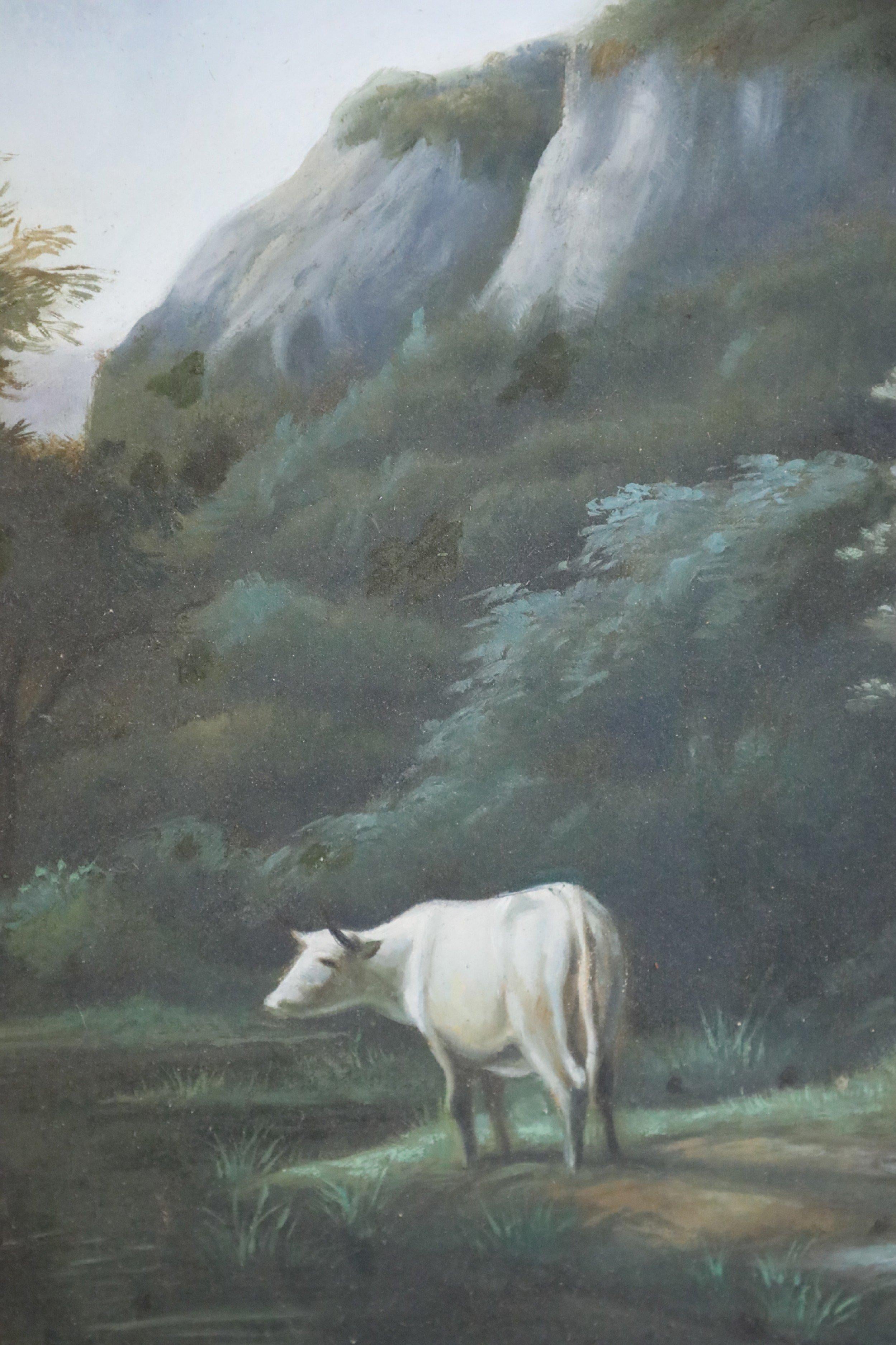 Huilé Peinture à l'huile de paysage Herder and Cattle encadrée en vente