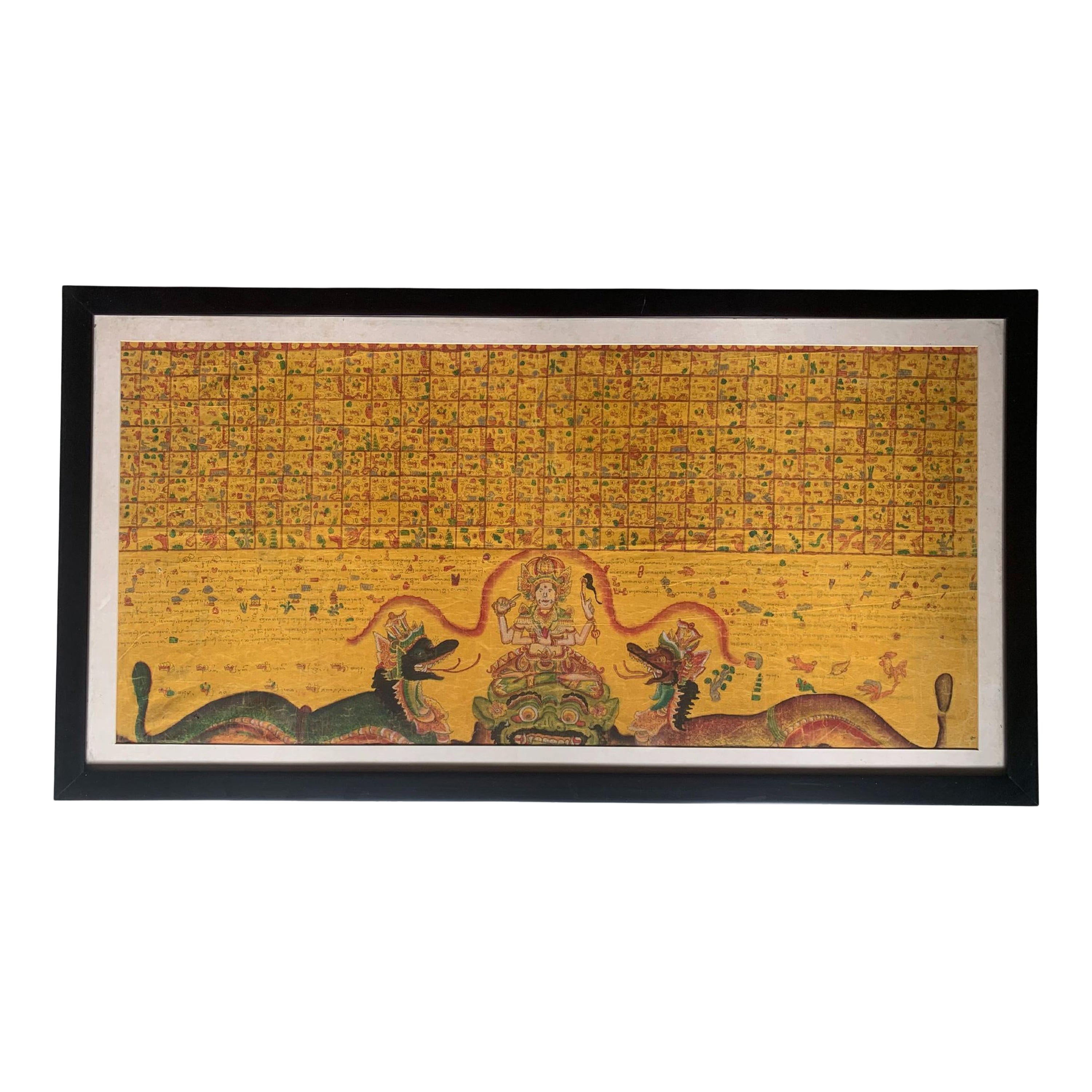 Gerahmtes Kamasan-Kalender, Gemälde aus Bali, Indonesien