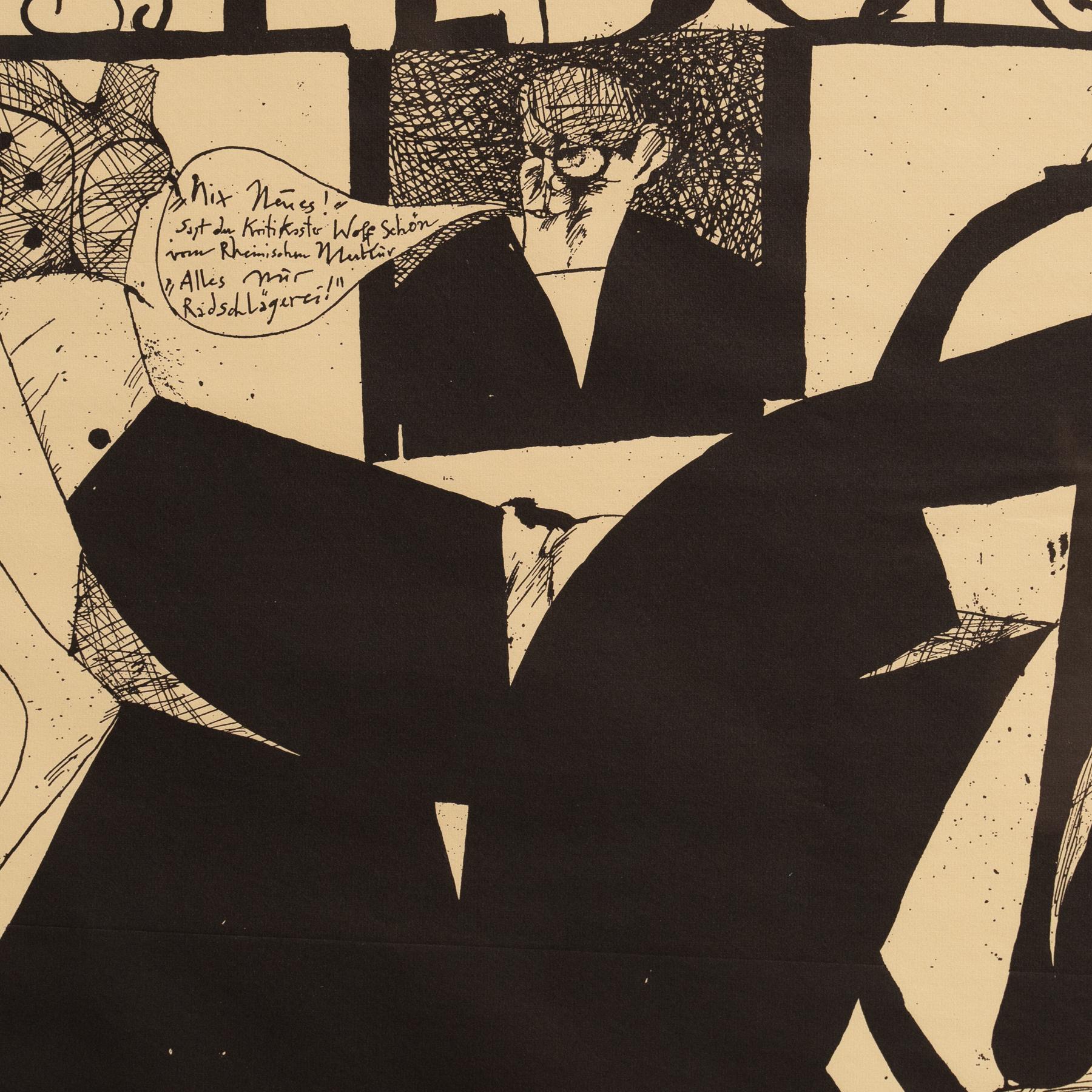 Gerahmter Horst Janssen signierter Druck - 'Dusseldorf', Surrealistische Schwarz-Weiß-Kunst (Deutsch) im Angebot