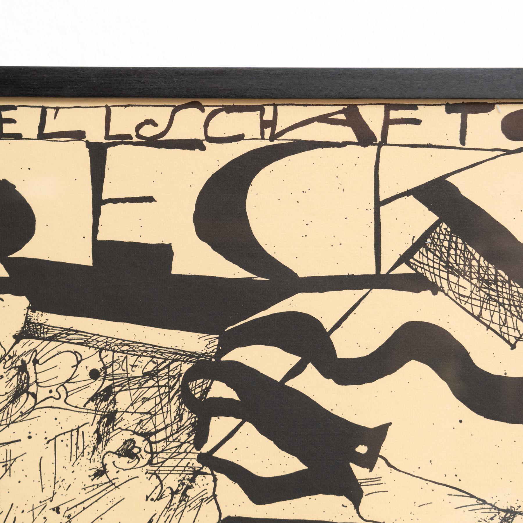 Gerahmter Horst Janssen signierter Druck - 'Lubeck', surrealistische Schwarz-Weiß-Kunst (Mitte des 20. Jahrhunderts) im Angebot
