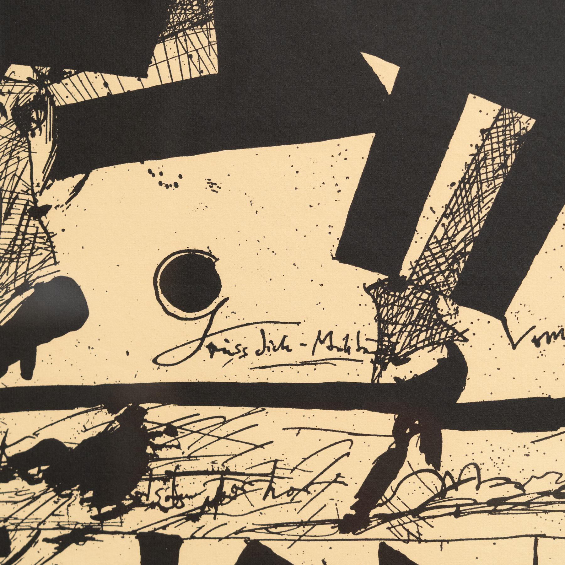 Gerahmter Horst Janssen signierter Druck - 'Lubeck', surrealistische Schwarz-Weiß-Kunst (Papier) im Angebot