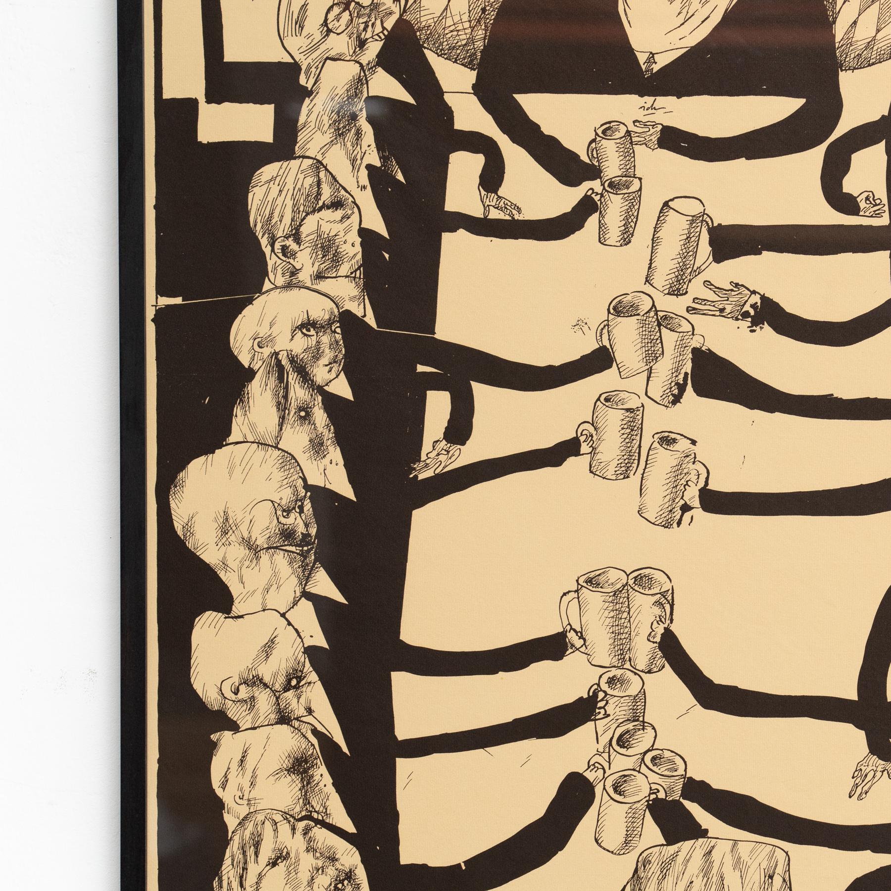 Gerahmter Horst Janssen signierter Druck - 'Munchen', surrealistische Schwarz-Weiß-Kunst (Moderne der Mitte des Jahrhunderts) im Angebot