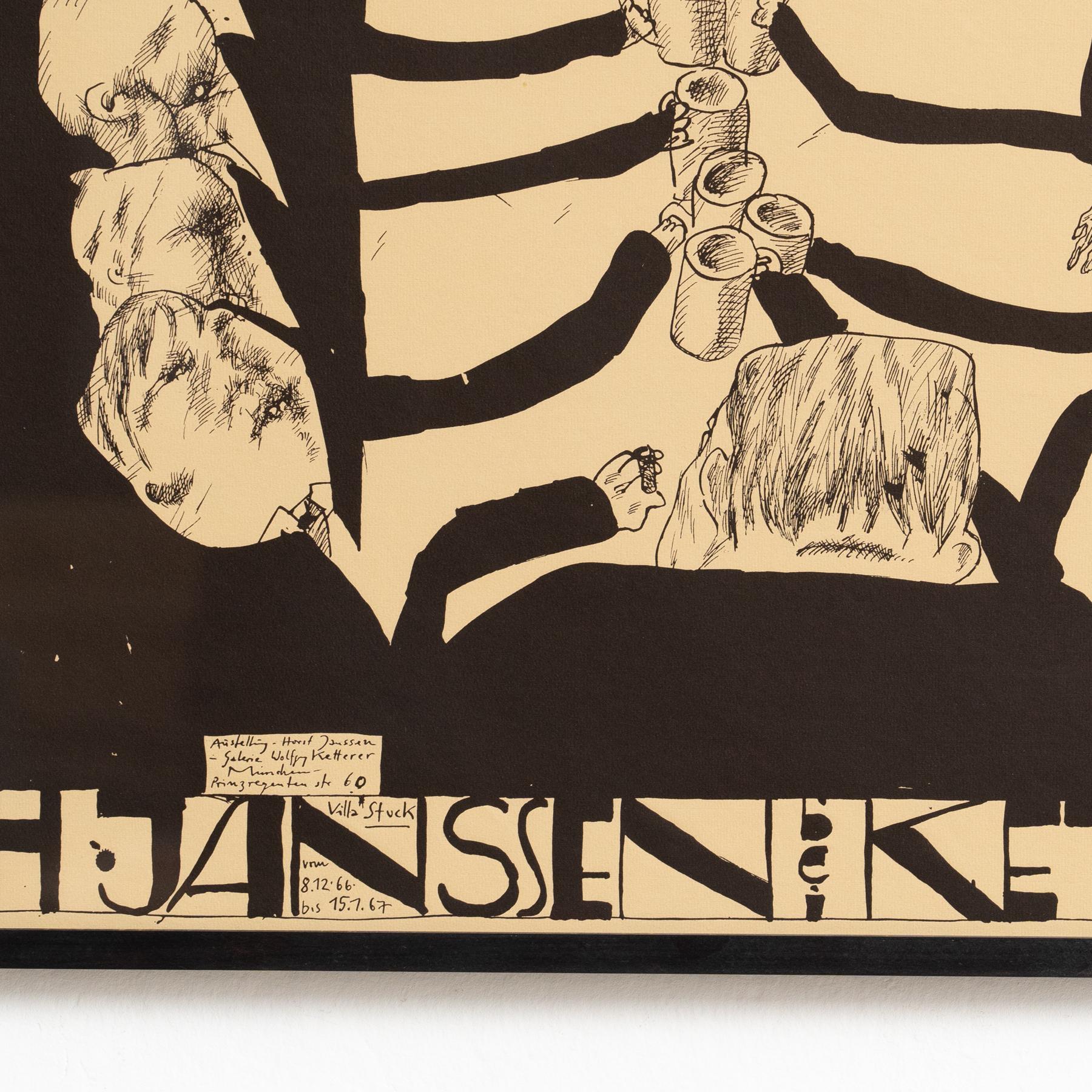 Gerahmter Horst Janssen signierter Druck - 'Munchen', surrealistische Schwarz-Weiß-Kunst (Deutsch) im Angebot