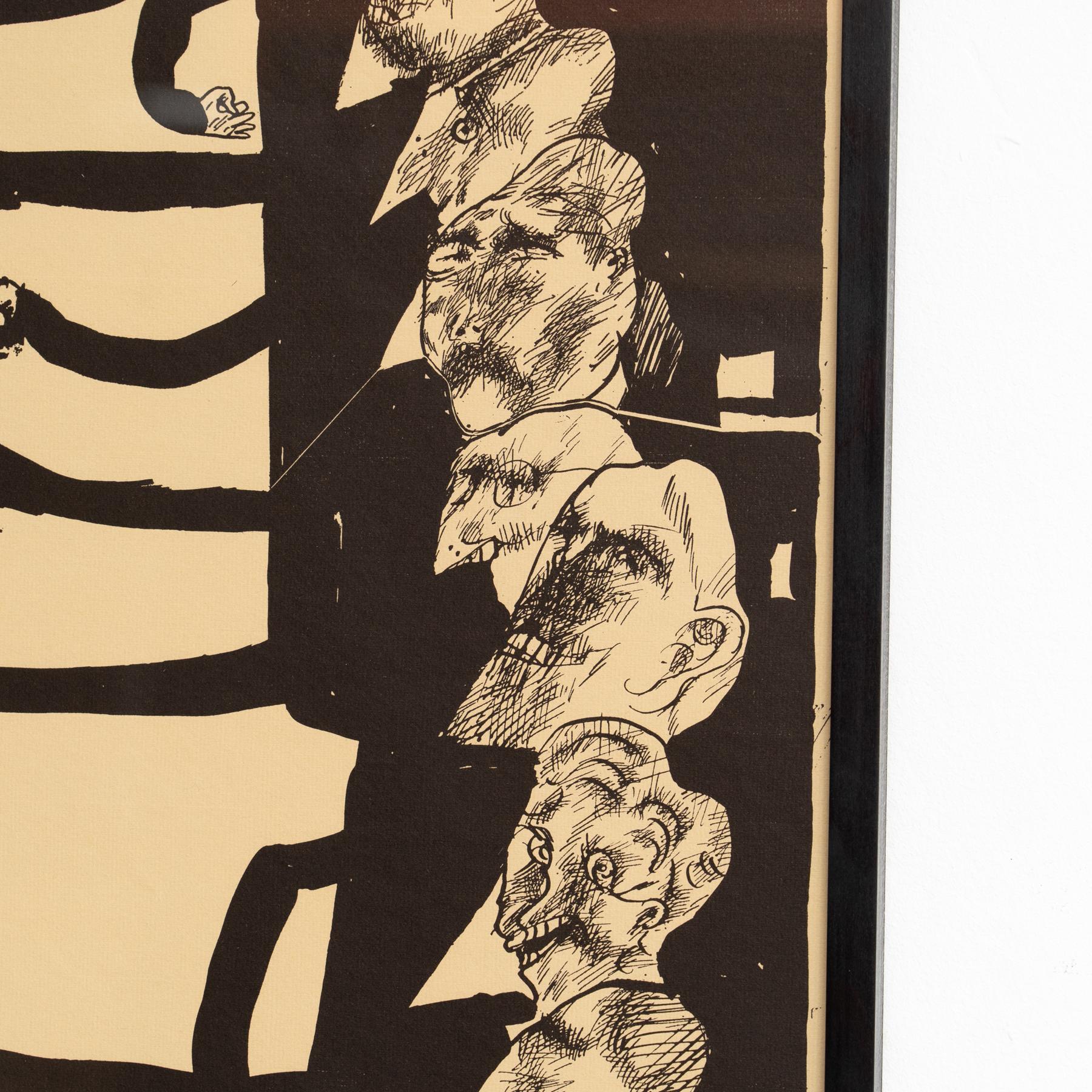 Gerahmter Horst Janssen signierter Druck - 'Munchen', surrealistische Schwarz-Weiß-Kunst im Zustand „Gut“ im Angebot in Barcelona, Barcelona