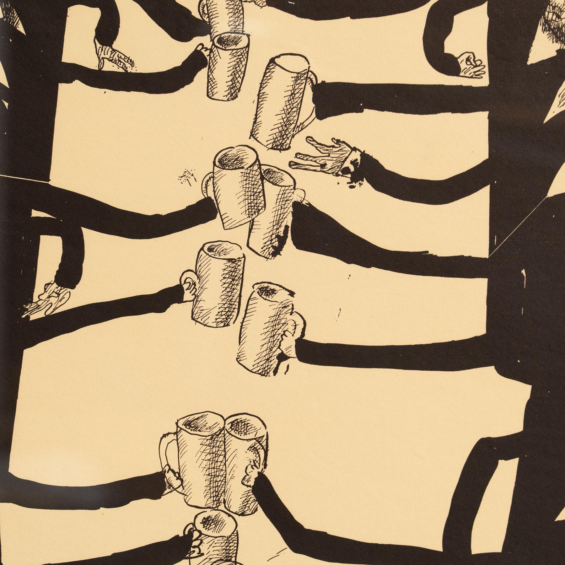 Gerahmter Horst Janssen signierter Druck - 'Munchen', surrealistische Schwarz-Weiß-Kunst (Mitte des 20. Jahrhunderts) im Angebot