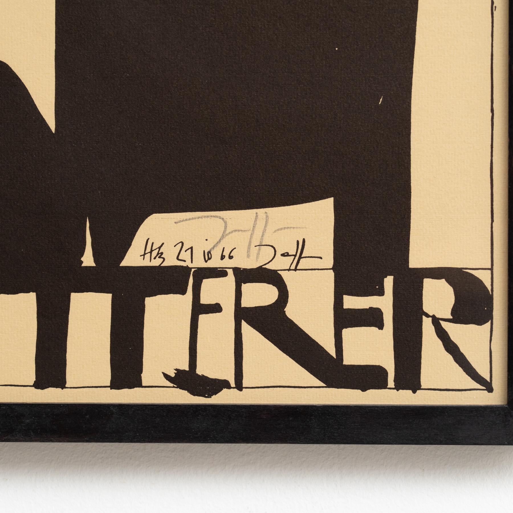 Gerahmter Horst Janssen signierter Druck - 'Munchen', surrealistische Schwarz-Weiß-Kunst (Papier) im Angebot