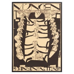 Framed Horst Janssen Signed Print – 'Munchen', Surrealist Black and White Art
