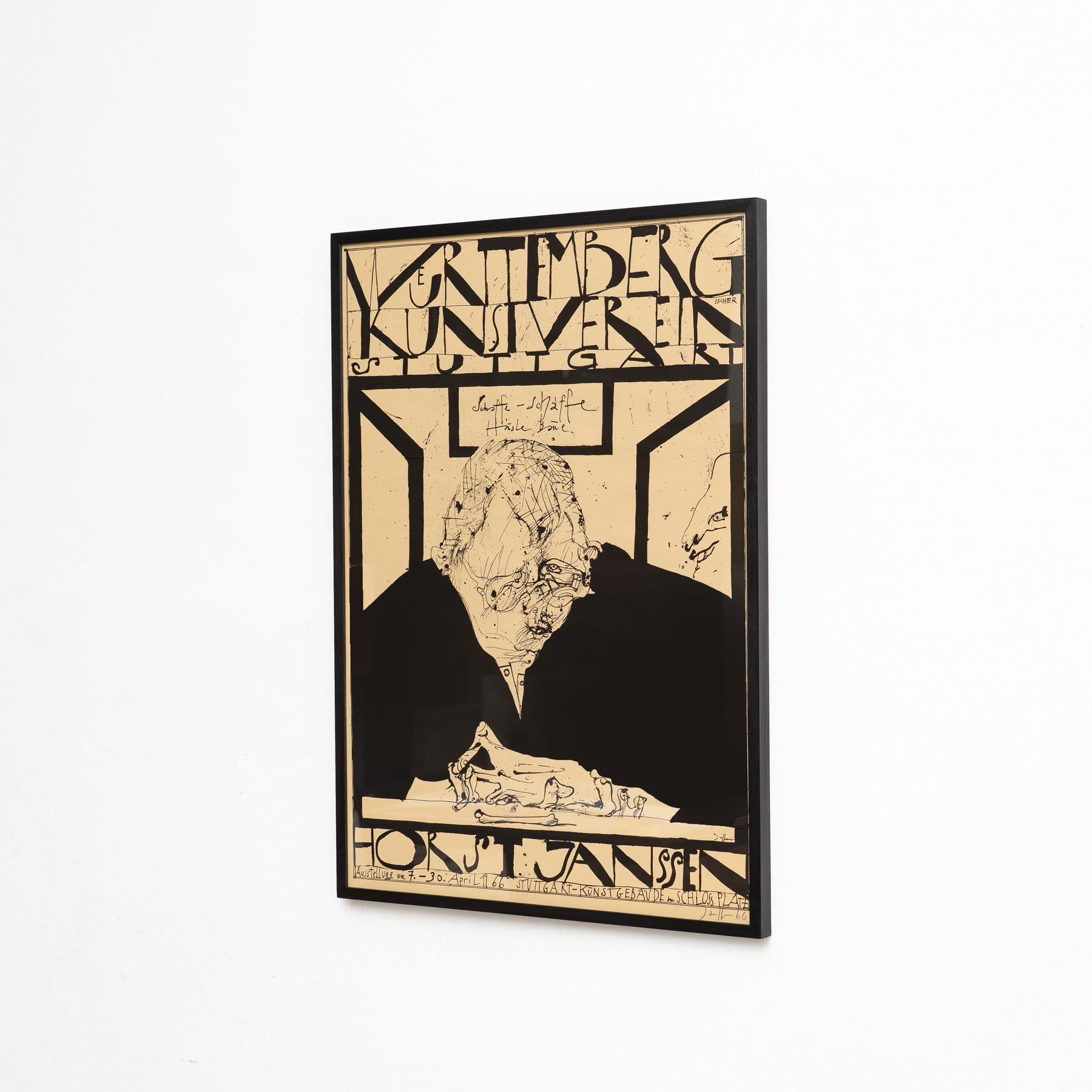 Mid-Century moderno Stampa firmata Horst Janssen incorniciata - 'Stoccarda', arte surrealista in bianco e nero in vendita