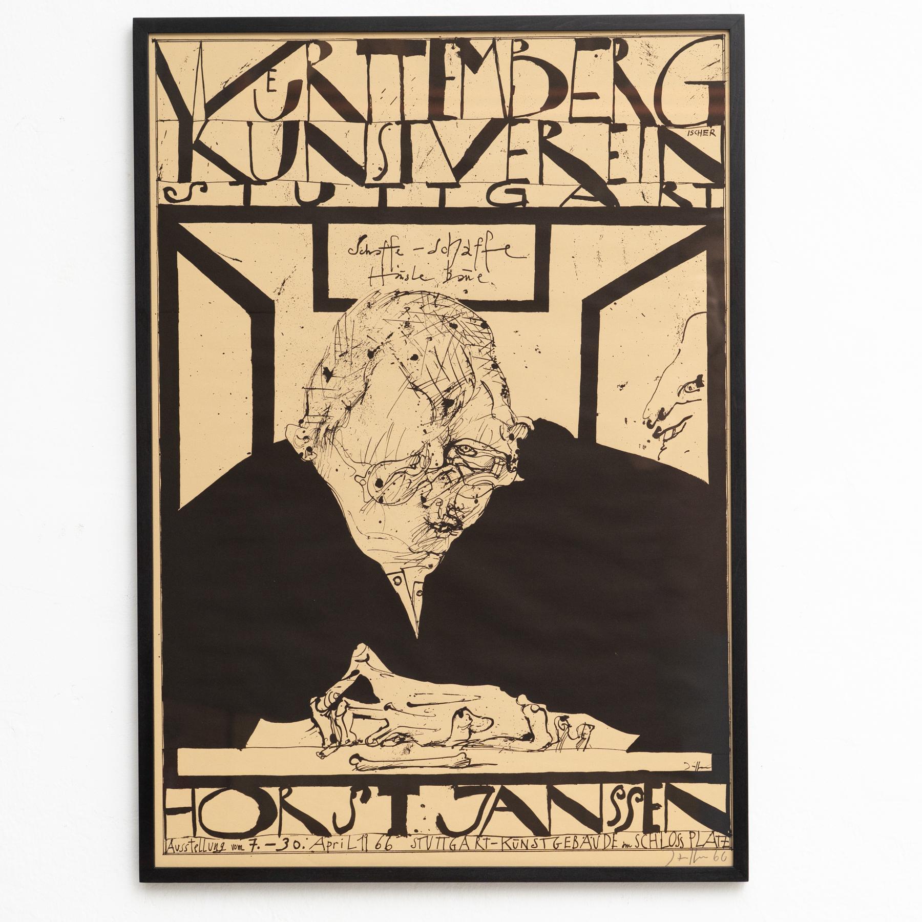 Tedesco Stampa firmata Horst Janssen incorniciata - 'Stoccarda', arte surrealista in bianco e nero in vendita