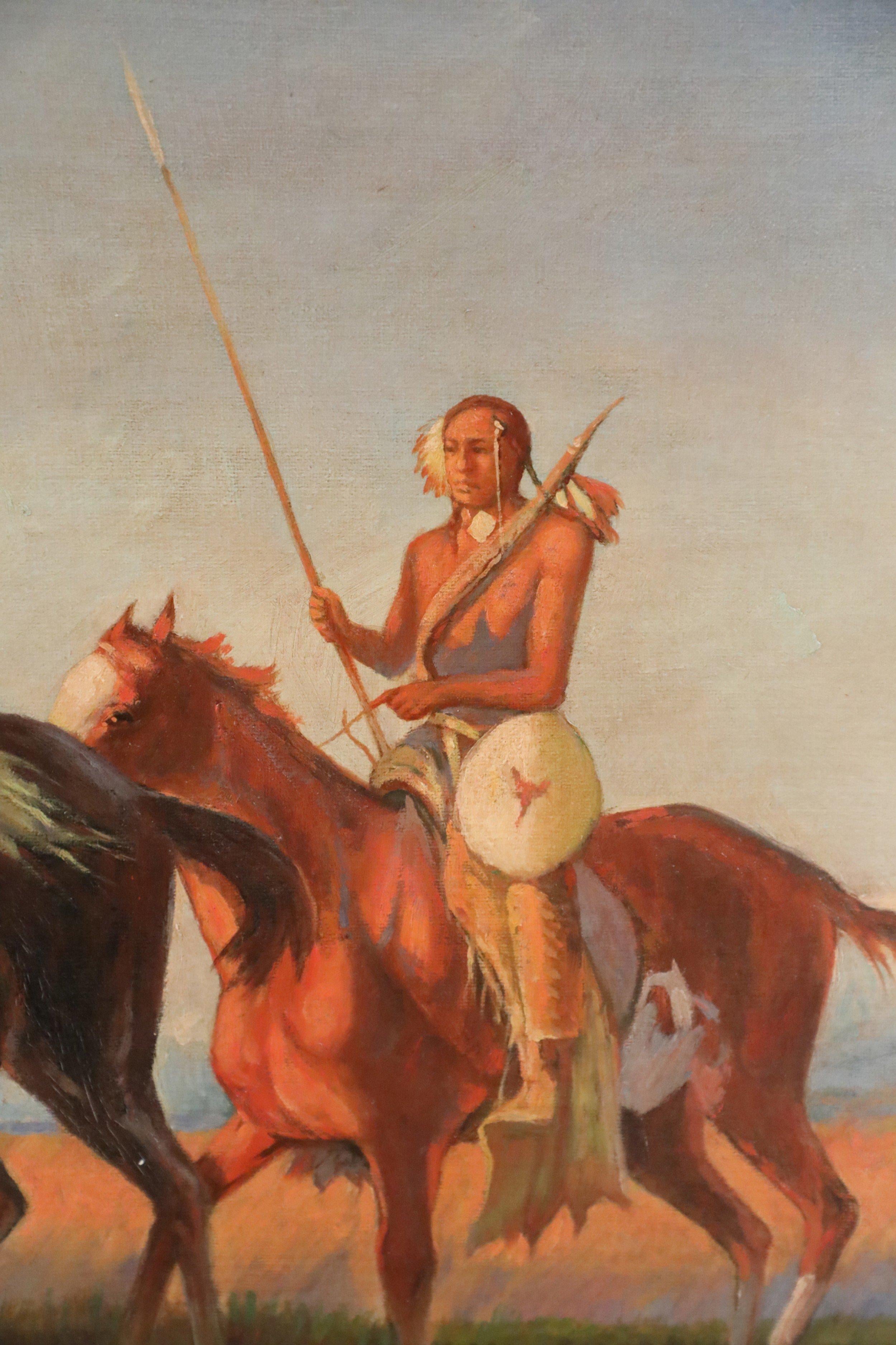 Framed Indigenous Americans on Horseback Painting For Sale 5