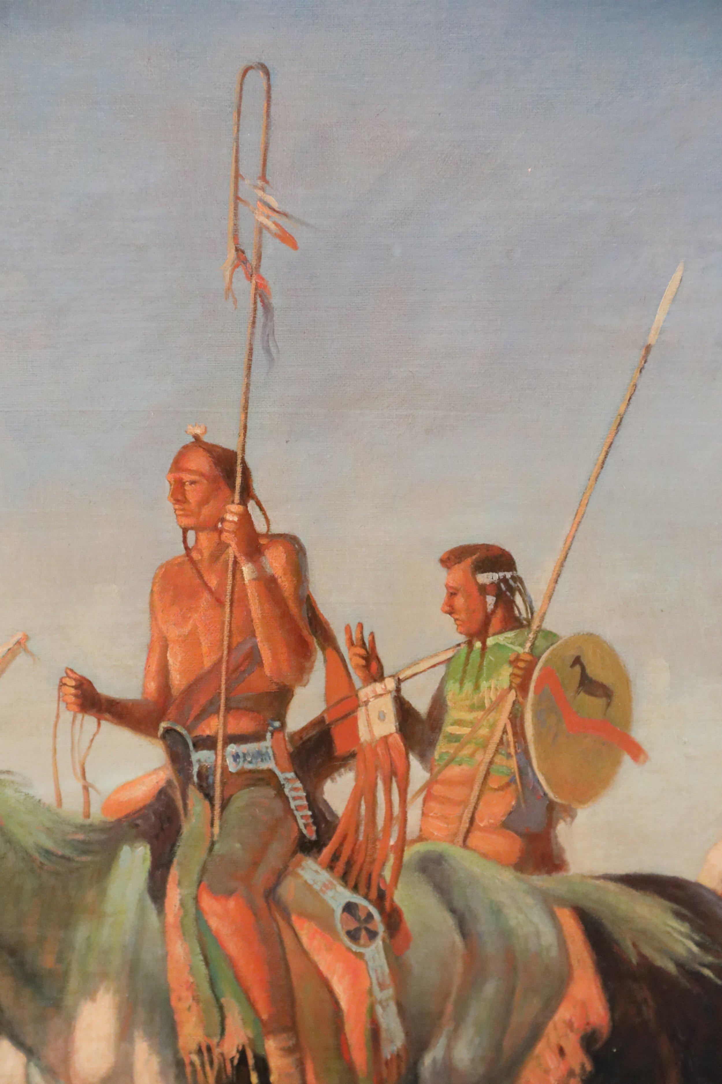 Framed Indigenous Americans on Horseback Painting In Good Condition For Sale In New York, NY
