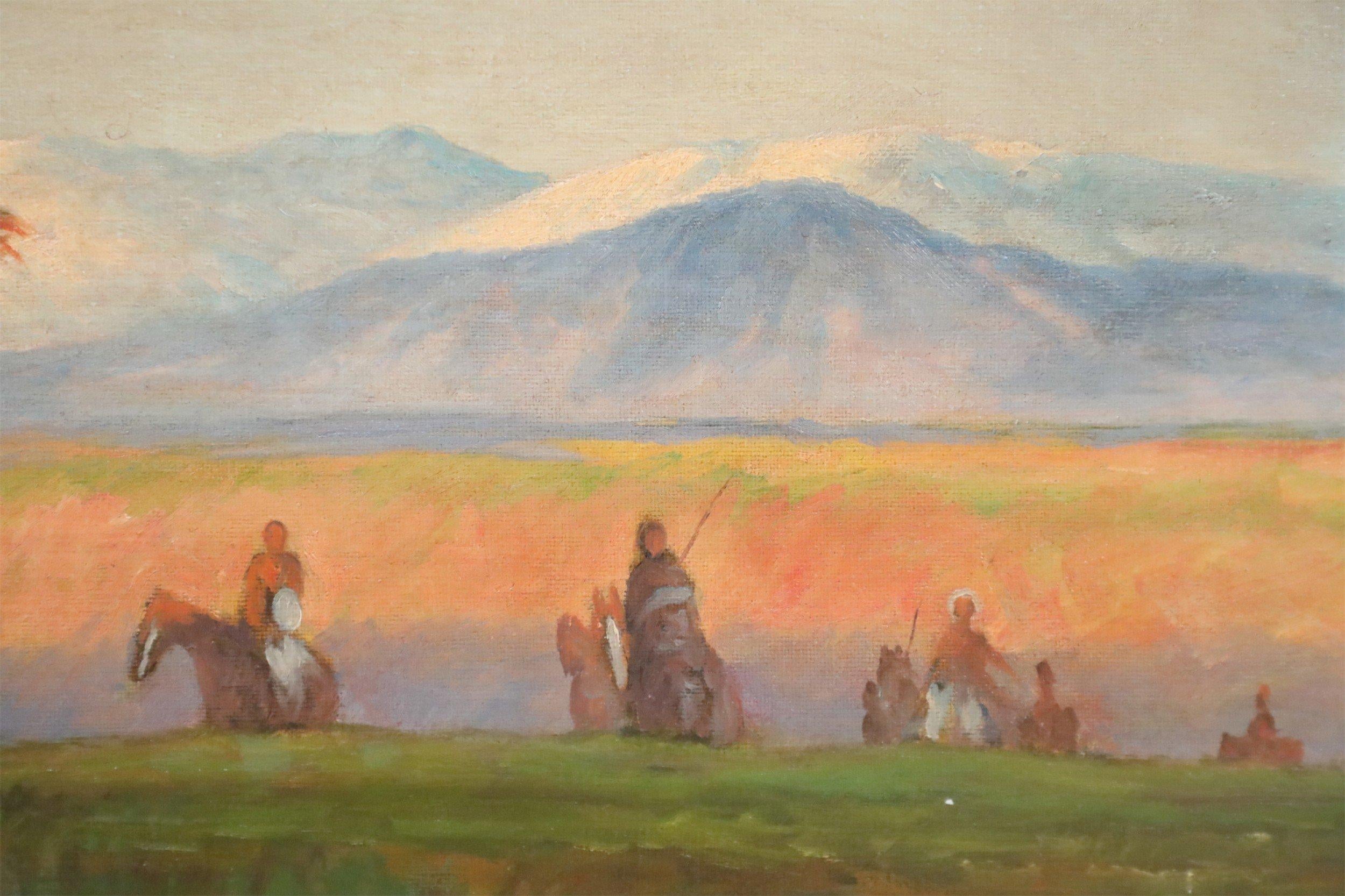 20th Century Framed Indigenous Americans on Horseback Painting For Sale