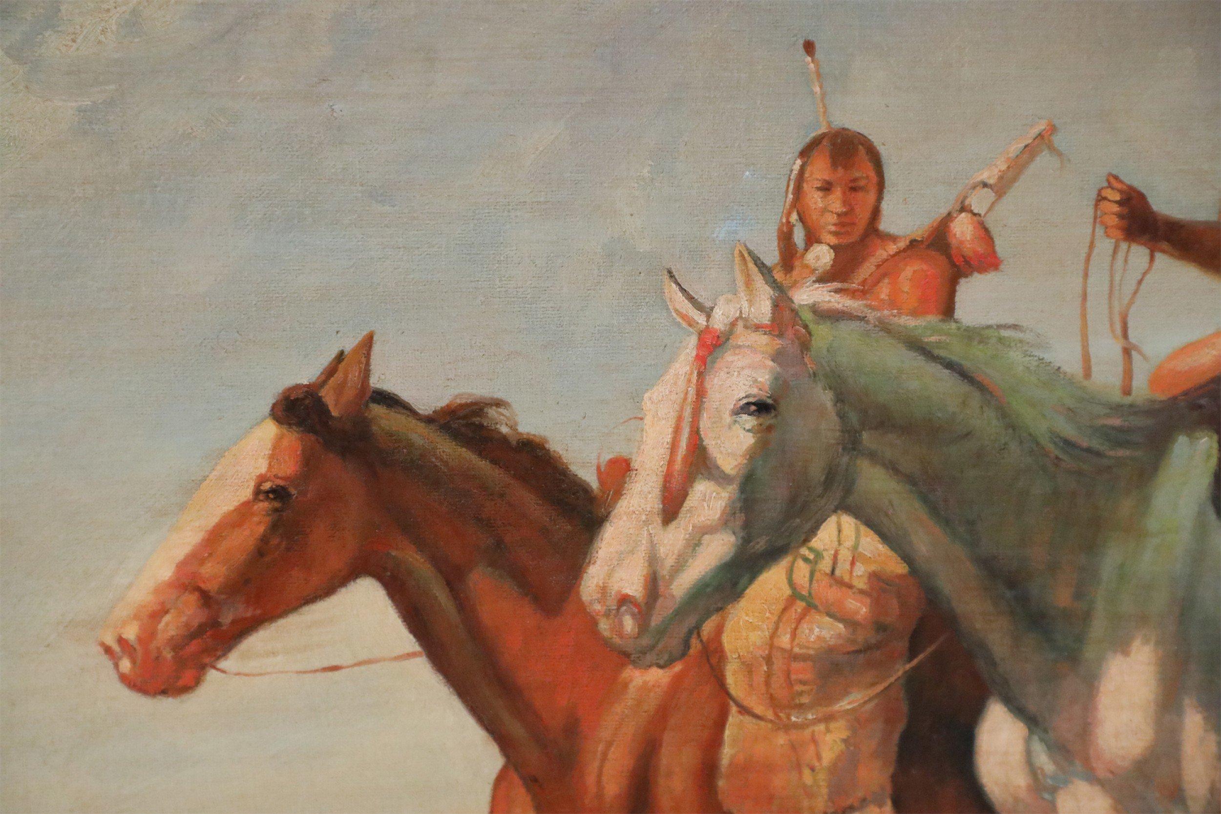 Framed Indigenous Americans on Horseback Painting For Sale 1