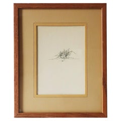 Framed Ink and Watercolor Drawing, Winter Landscape by Keith McDaniel