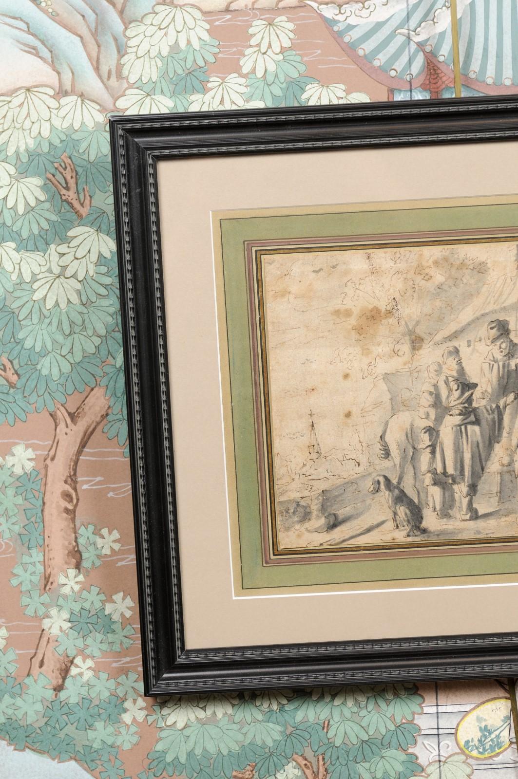 18th Century and Earlier Framed Ink Drawing, attributed to “Allaert Van Everdinger” (Dutch 1621-1675) For Sale