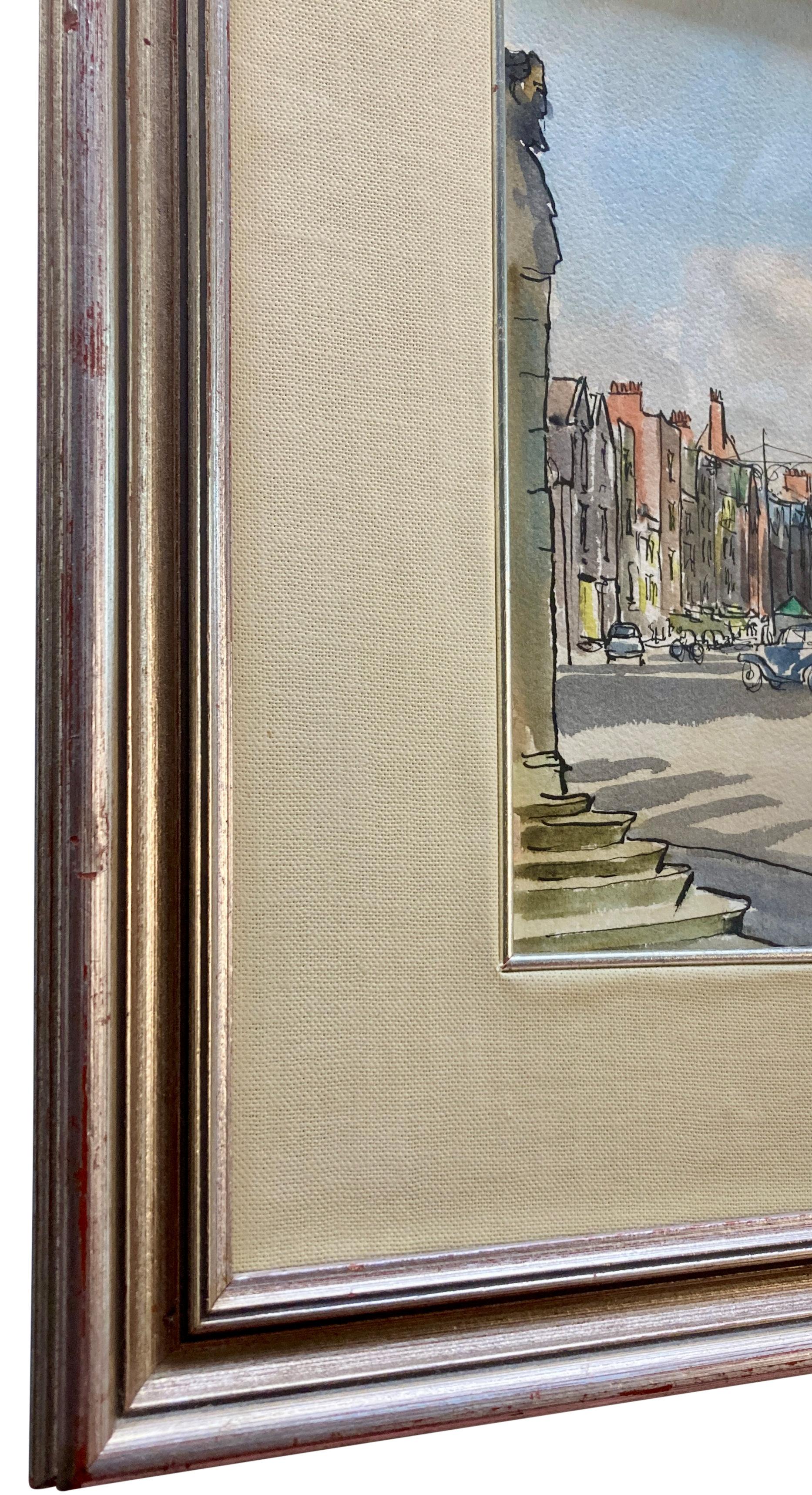 Anglais Encre et aquarelle encadrée de Broad Street, Oxford en vente