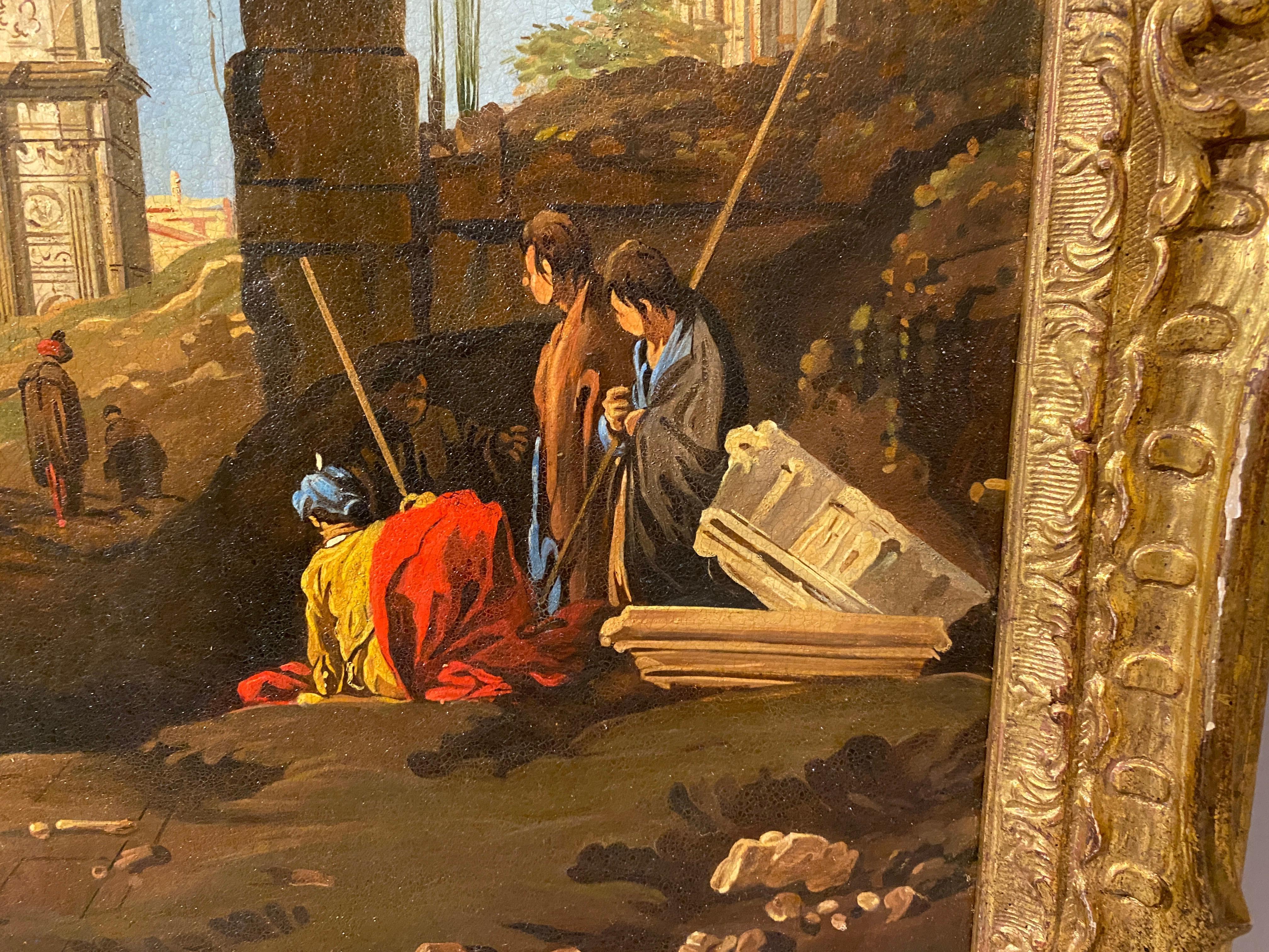 Huile sur toile italienne Capriccio encadrée en vente 2