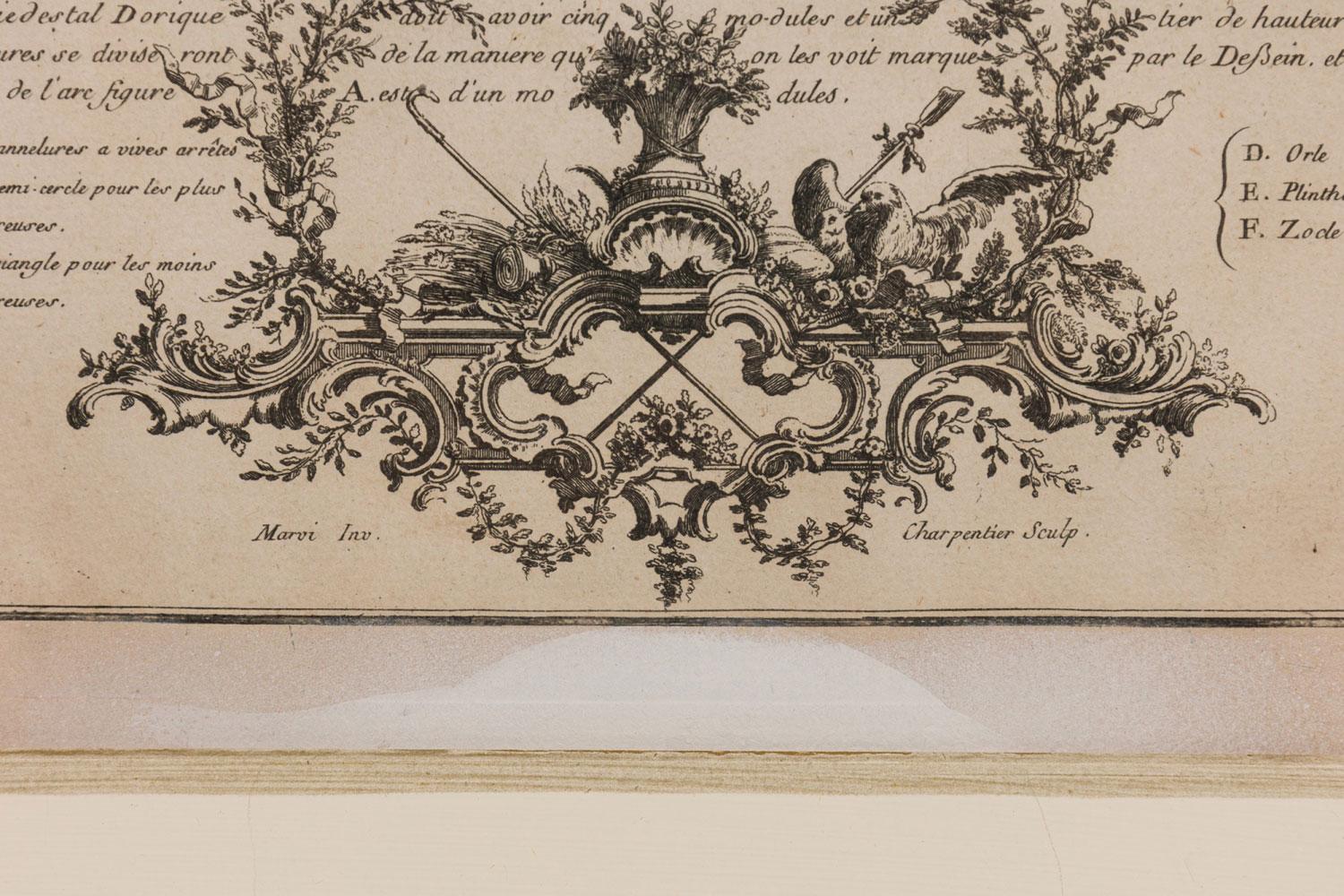 Framed Italian Neo-Classic Engravings of an Ionic Base Pedestal Diagram im Zustand „Gut“ im Angebot in Queens, NY