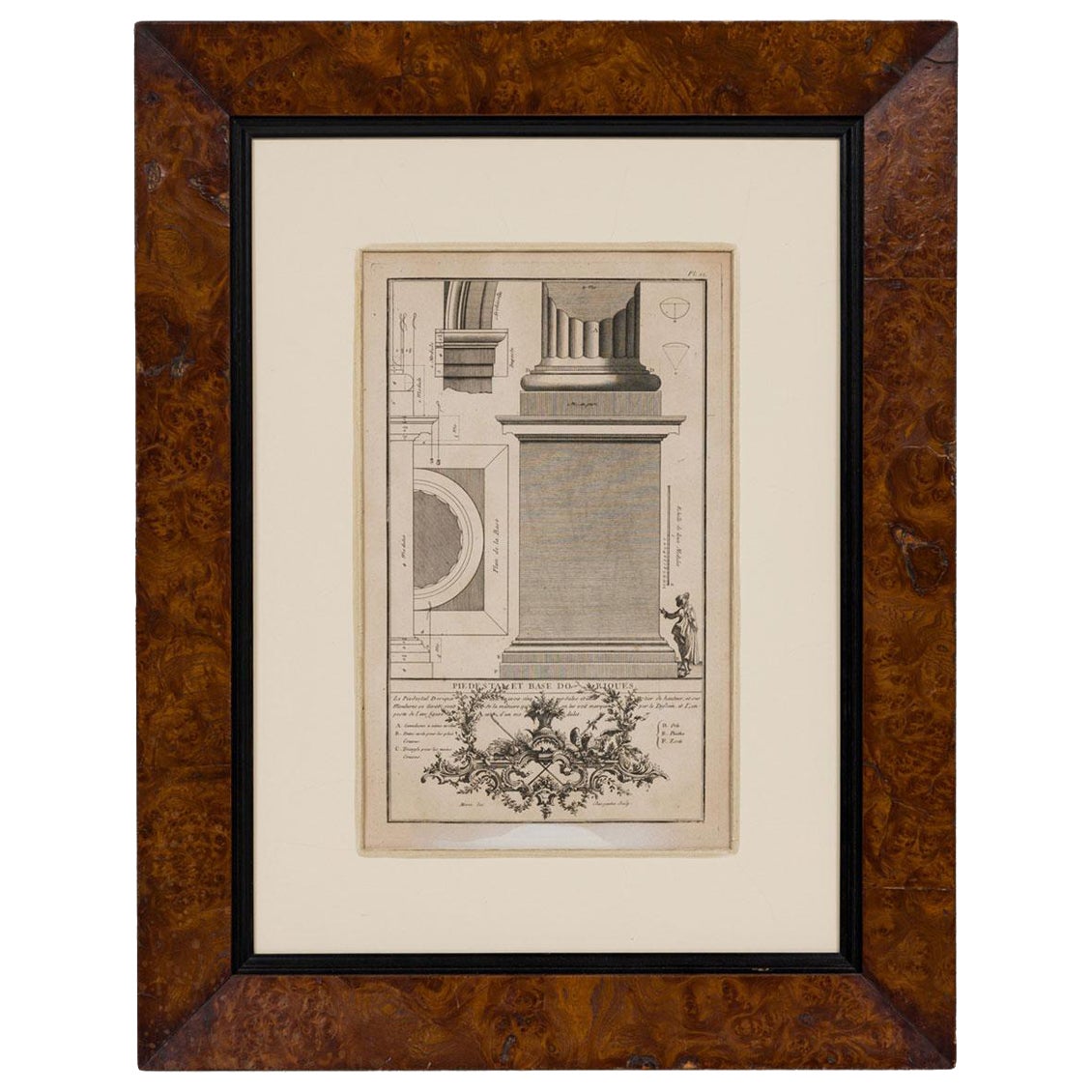 Framed Italian Neo-Classic Engravings of an Ionic Base Pedestal Diagram
