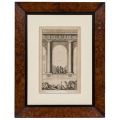 Framed Italian Neo-Classic Engravings of Pedestals on an Archway w/ Genre Scene