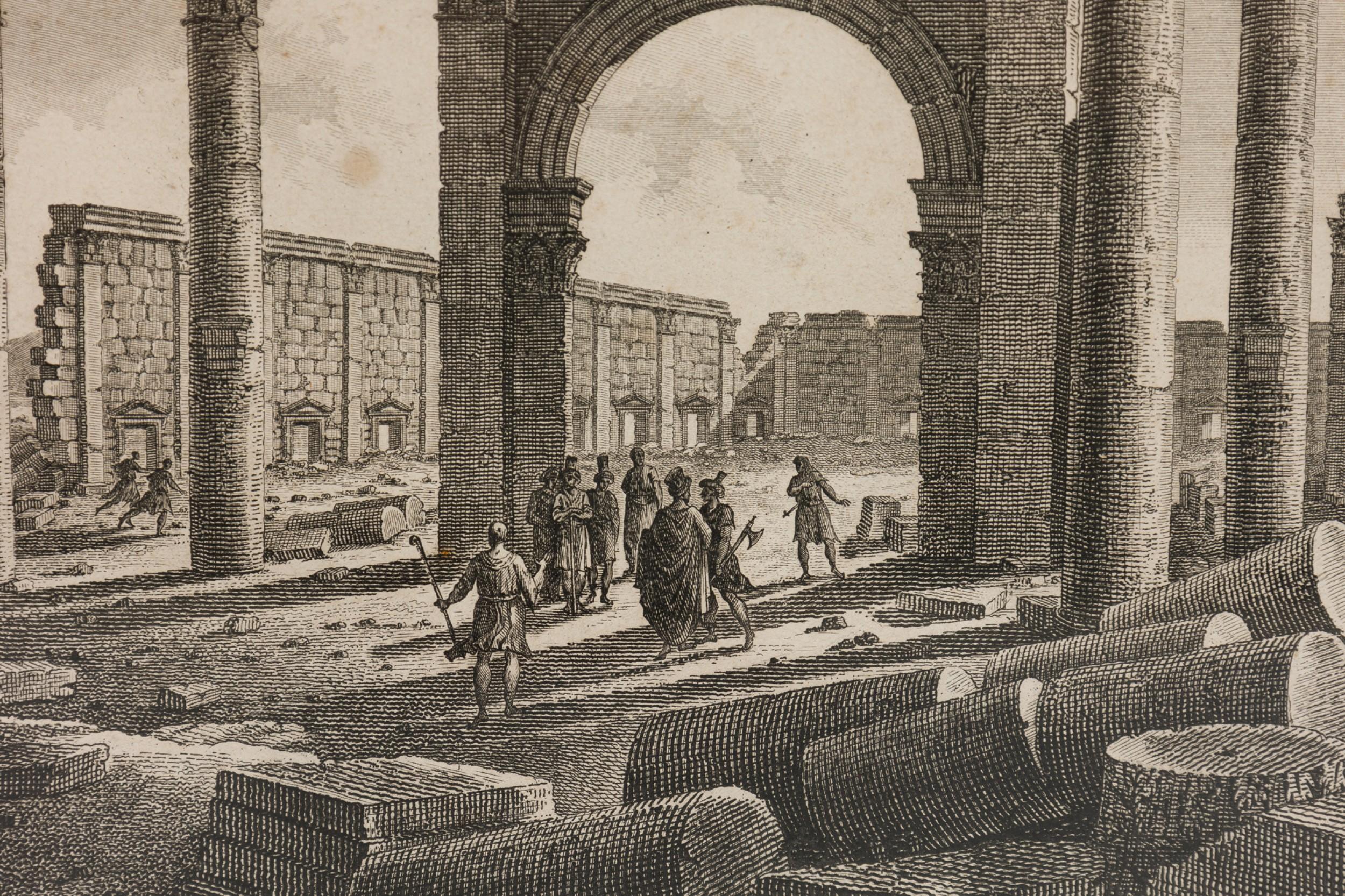 Gerahmte italienische neoklassische Lithographie der Großen Galerie von Palmyra (Italienisch) im Angebot