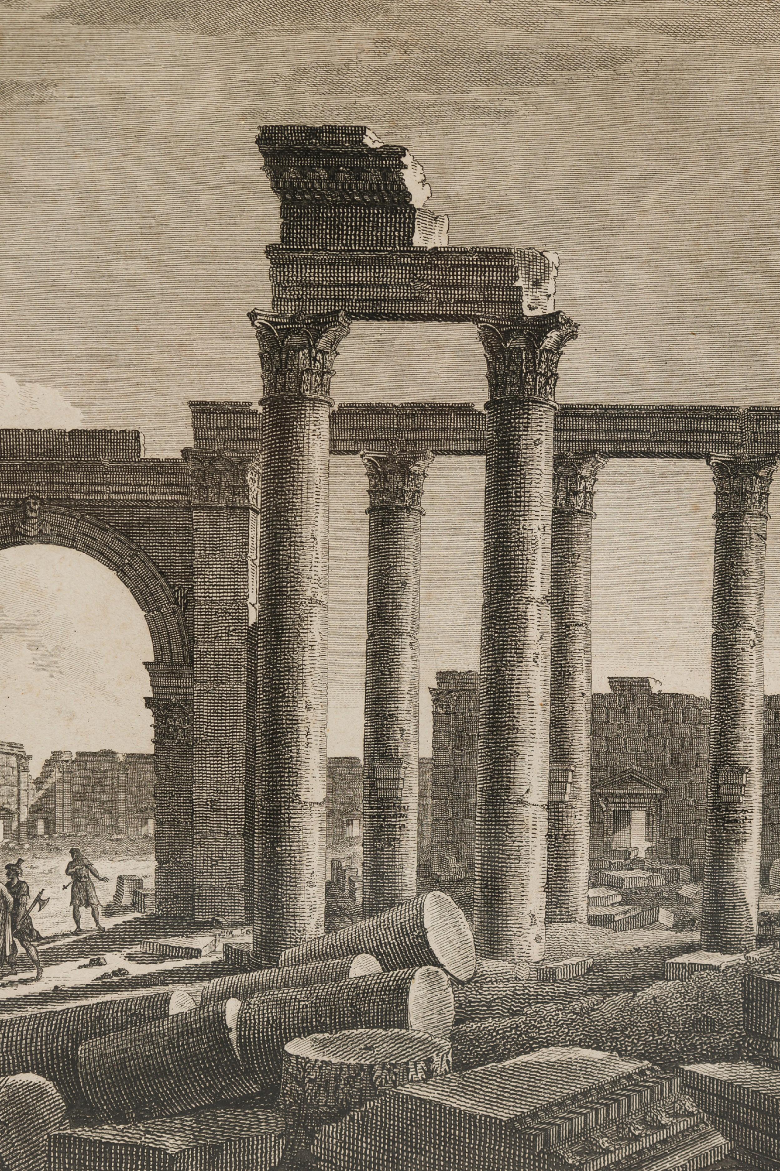 Gerahmte italienische neoklassische Lithographie der Großen Galerie von Palmyra (Wurzelholz) im Angebot