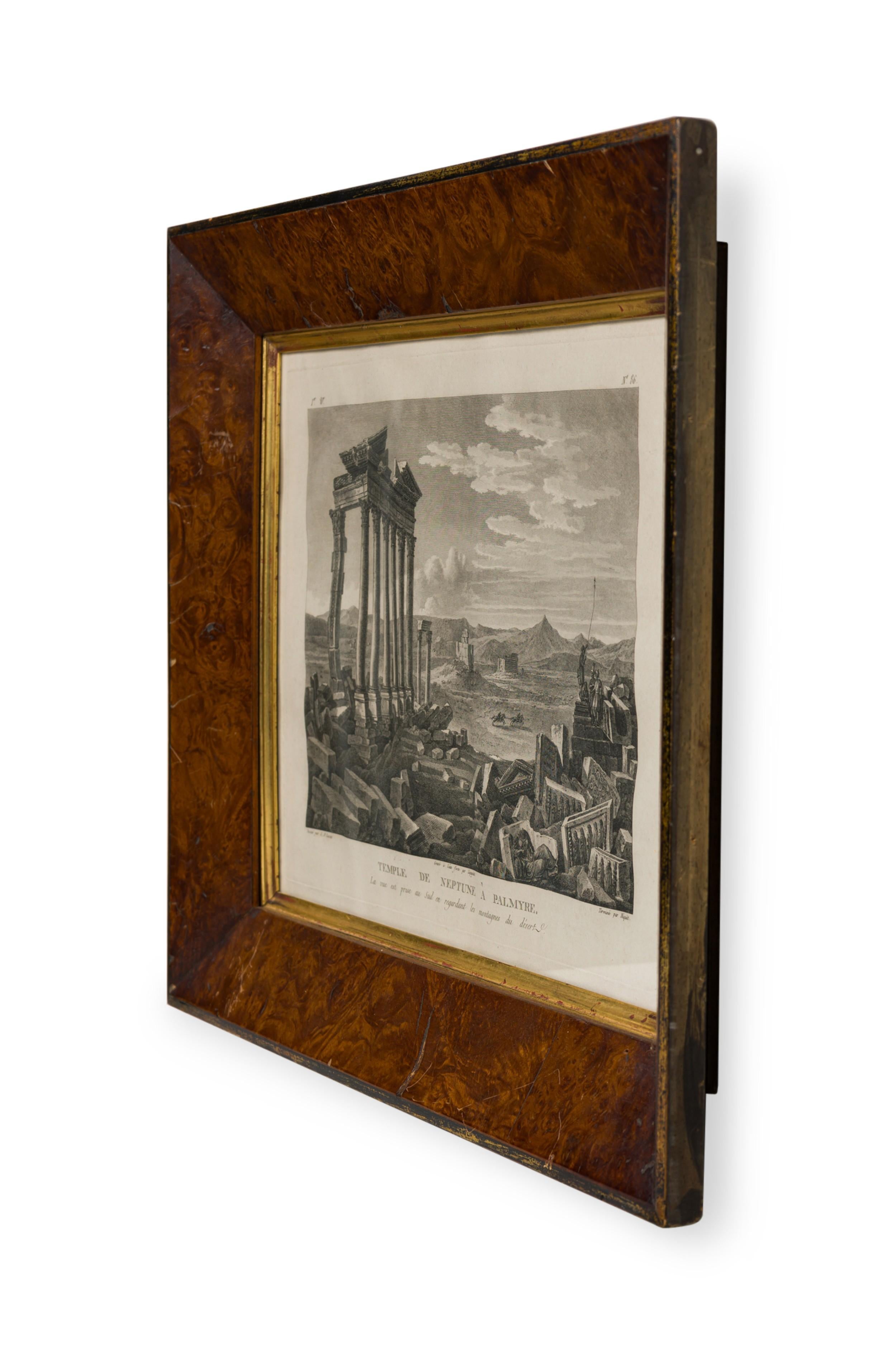 Italienische neoklassische Lithographie des Neptuntempels mit Blick nach Süden auf den Wüstenberg in einem Rahmen aus Wurzelholz und vergoldetem Rahmen, C.A.Lepagelet zugeschrieben (Signiert: Niquet) (Begleitstücke: NWL6055A, NWL6055B & NWL6055C)