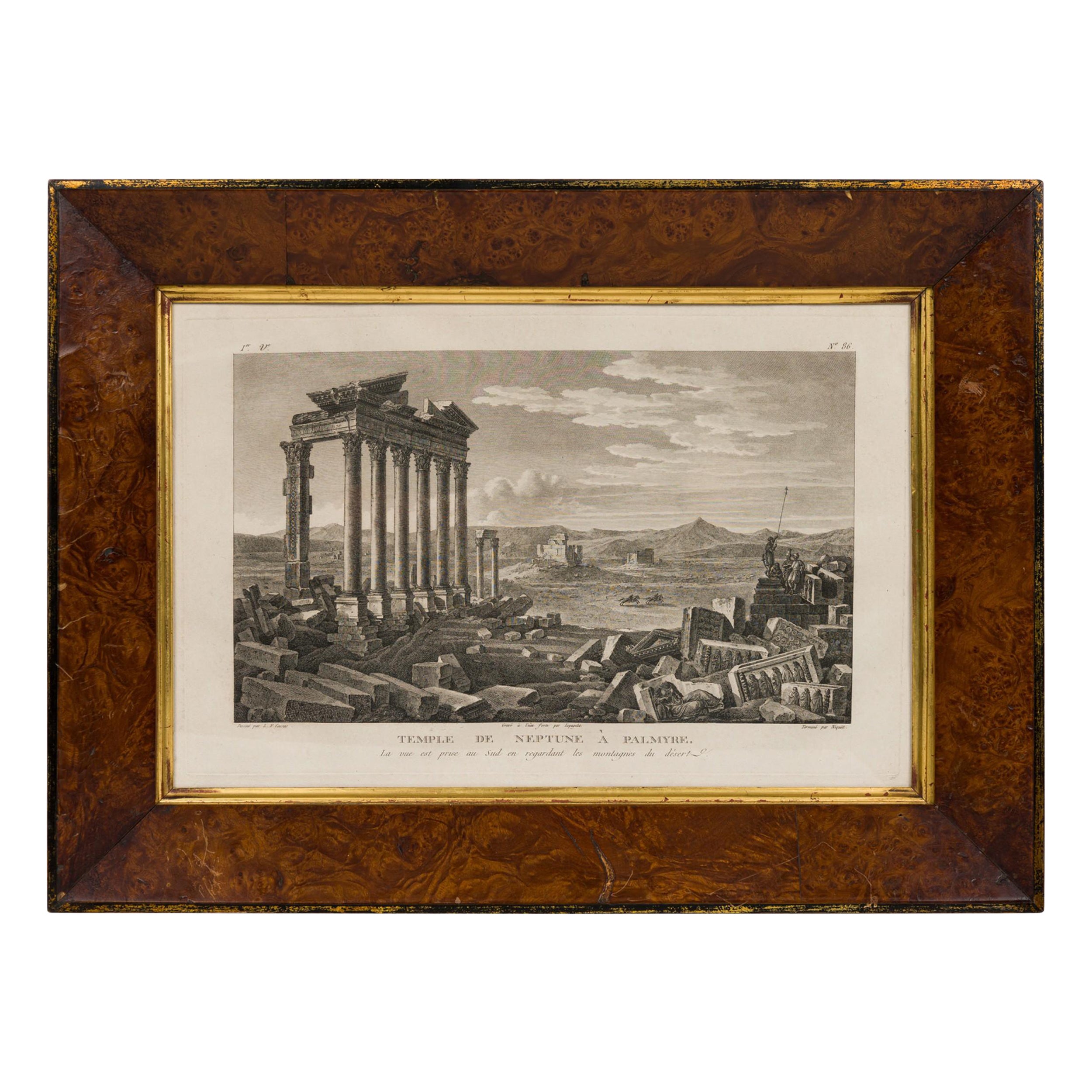 Framed Italian Neo-Classic Lithograph of the Temple of Neptune