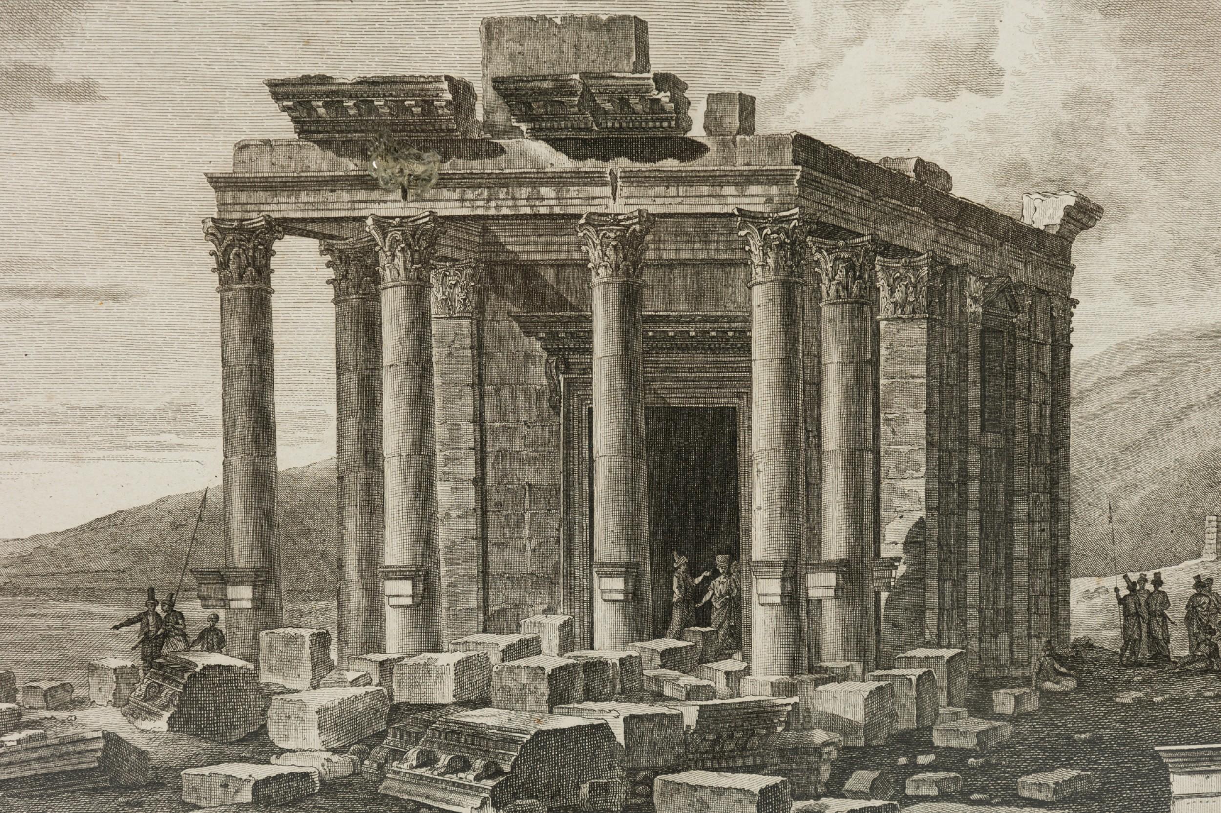 Framed Italian Neo-Classic Lithograph of the Third Triumphal Arch in Palmyra (Italienisch) im Angebot
