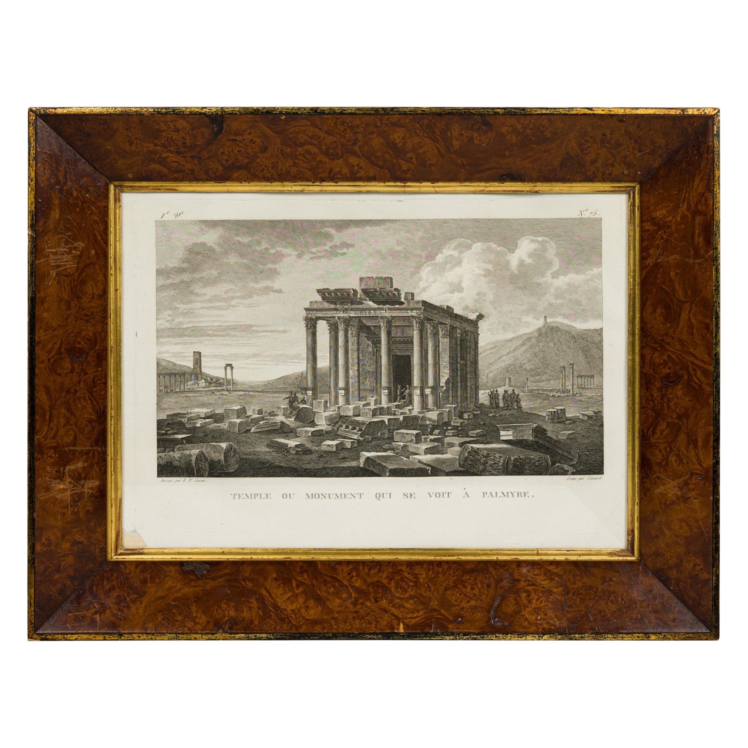 Framed Italian Neo-Classic Lithograph of the Third Triumphal Arch in Palmyra