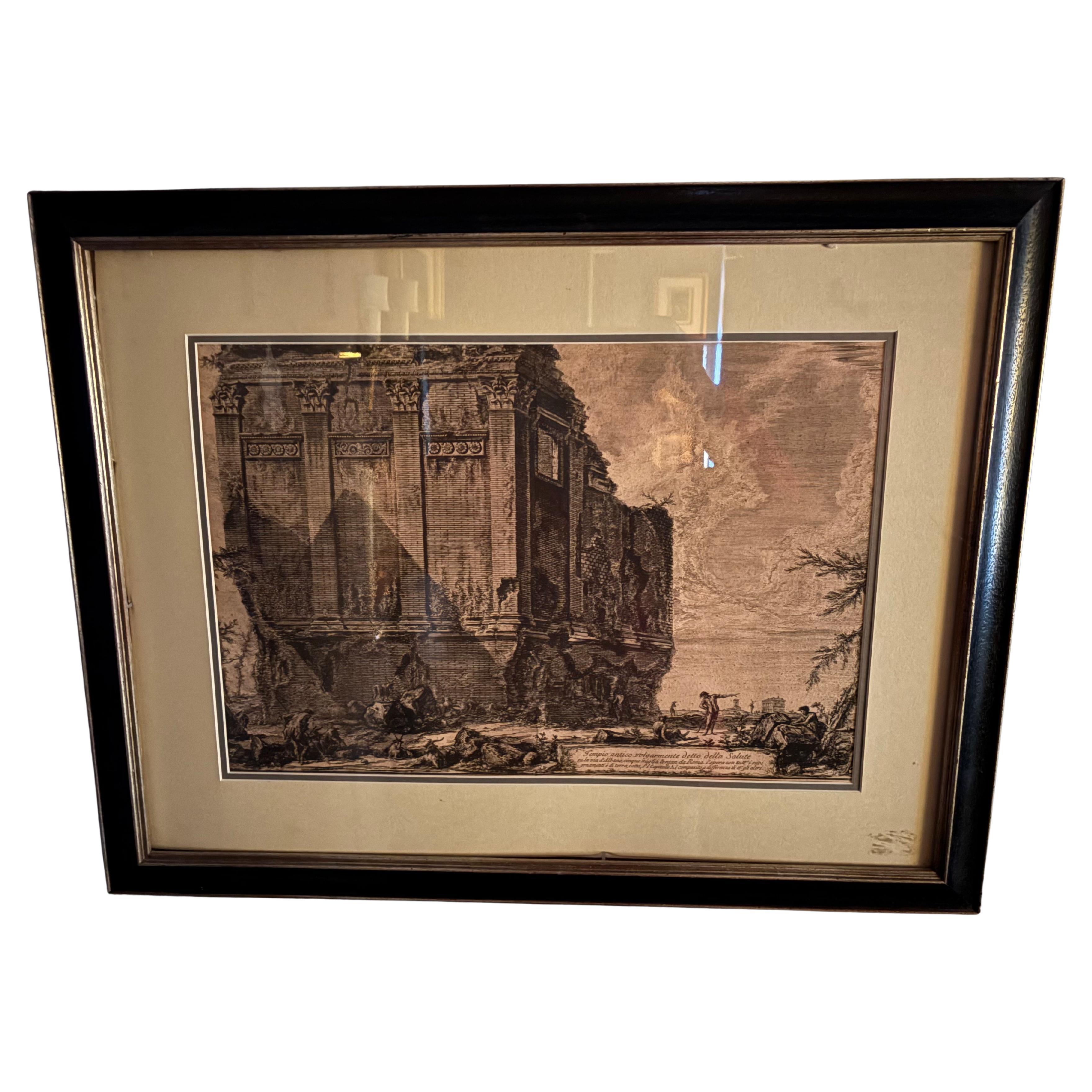 Framed Italian Print of Roman Ruins, 19th Century