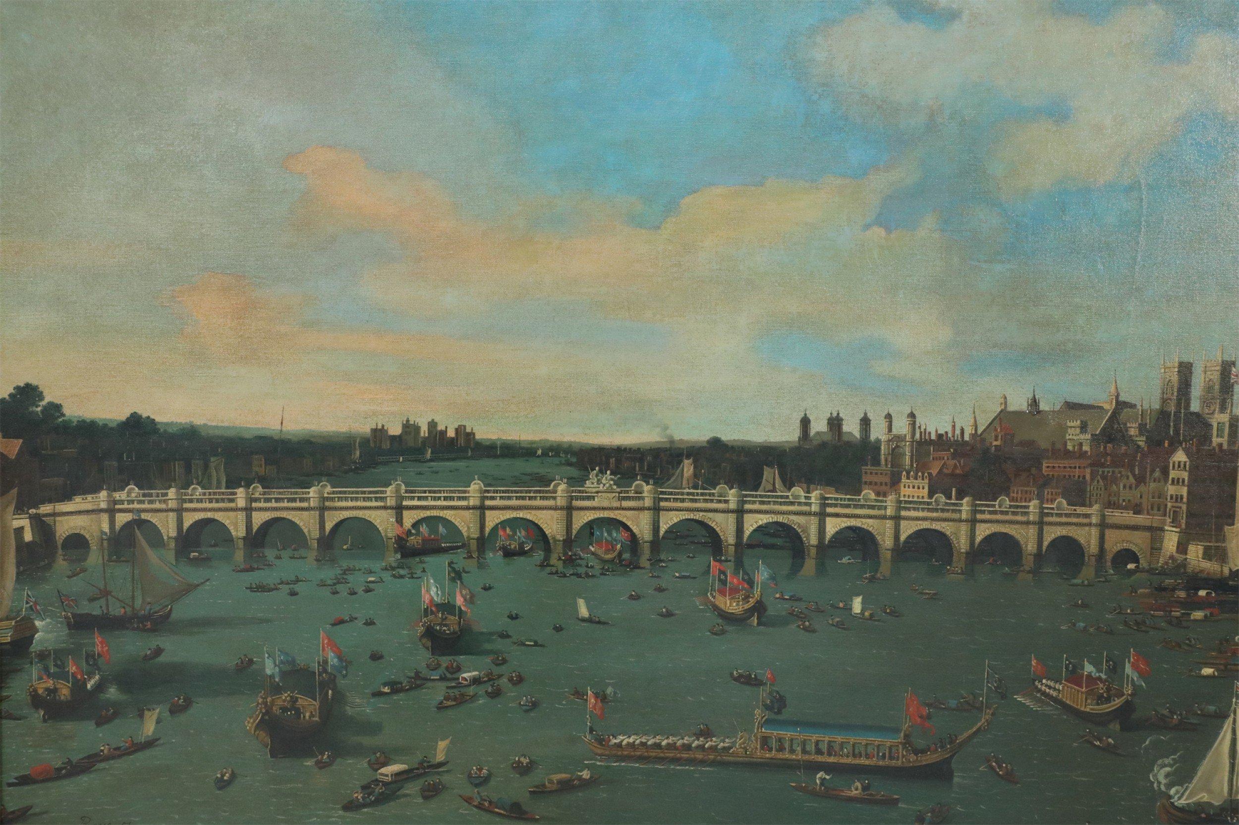 Grand Tour Style MidCentury Italian Venetian Oil Painting of a Canal Scene For Sale 3