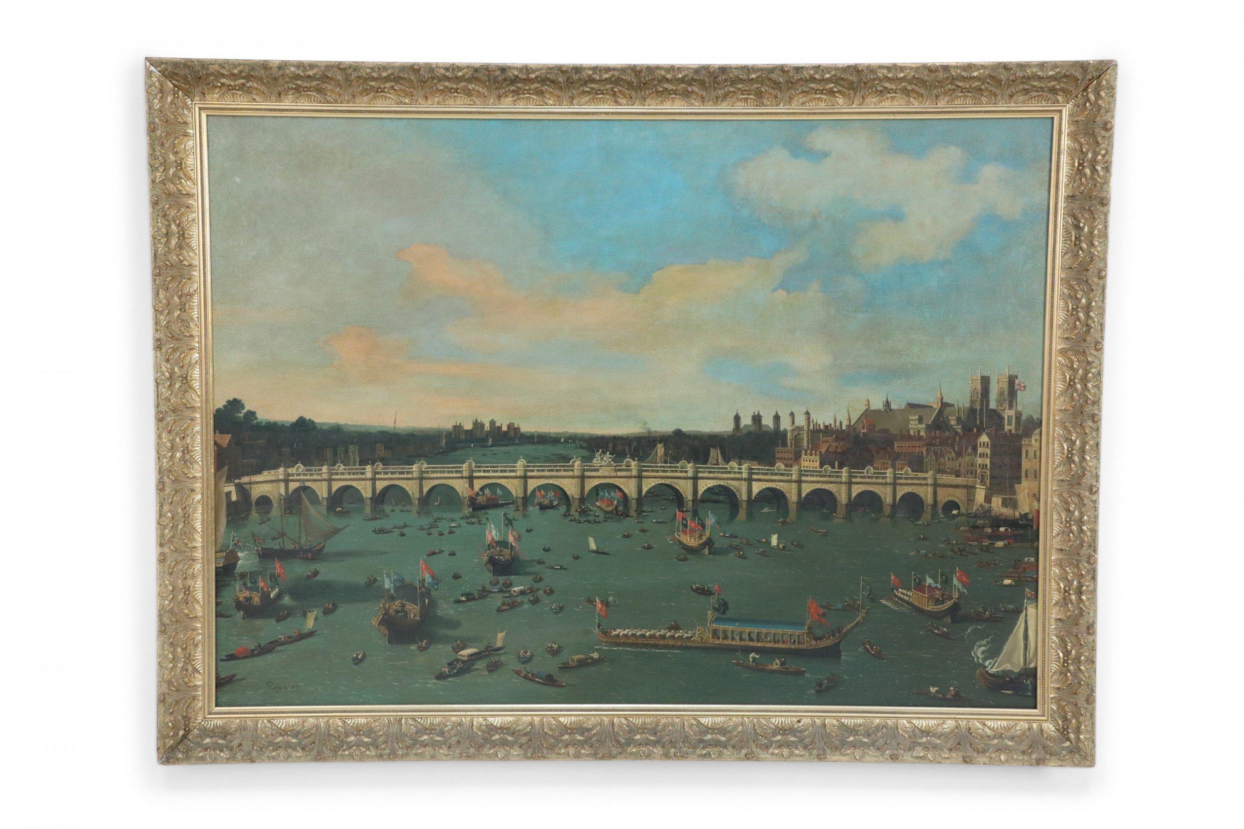Grand Tour Style MidCentury Italian Venetian Oil Painting of a Canal Scene For Sale 4