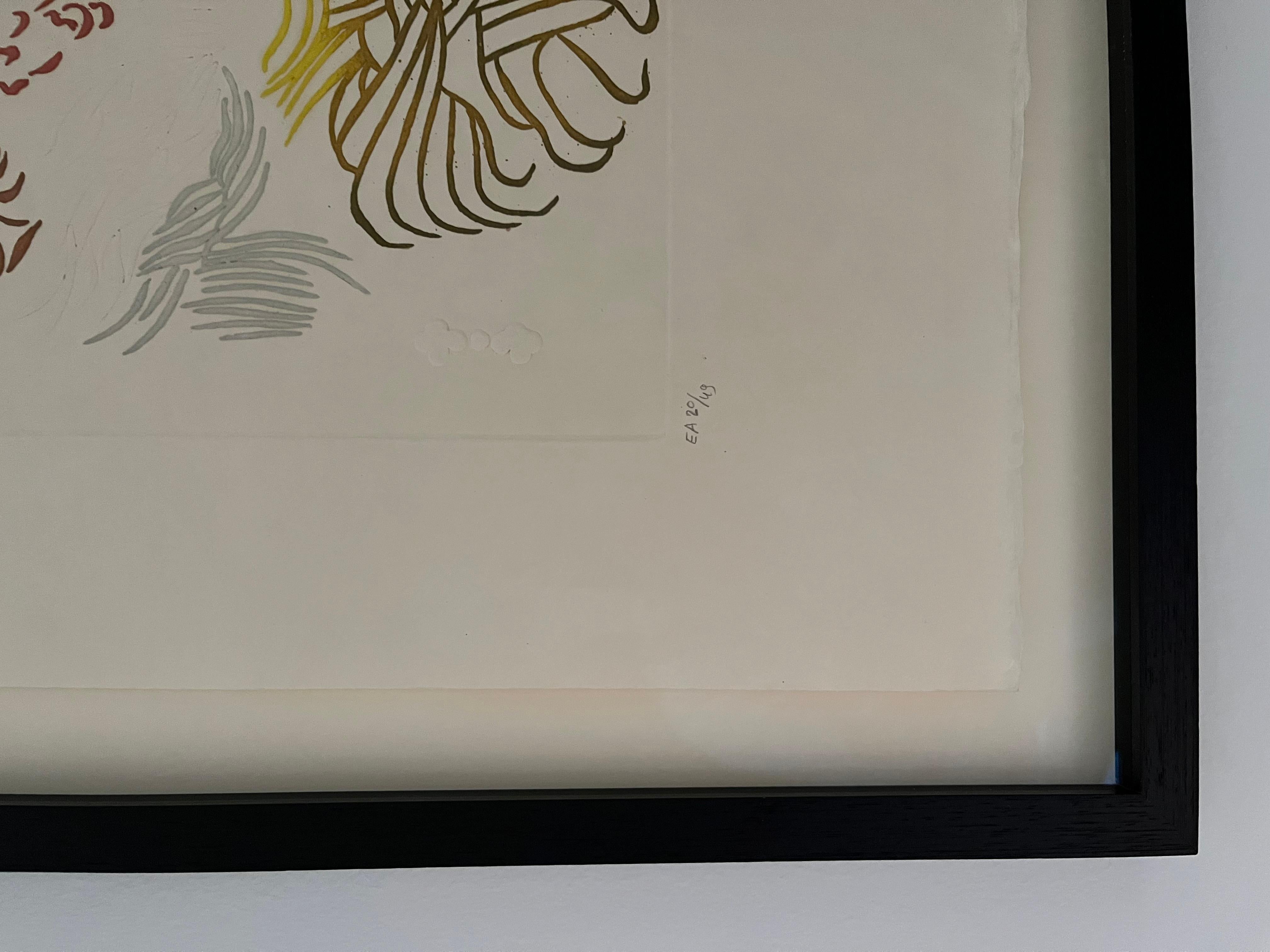 Etched Framed Jacques Herold Original color Etching and Aquatint For Sale