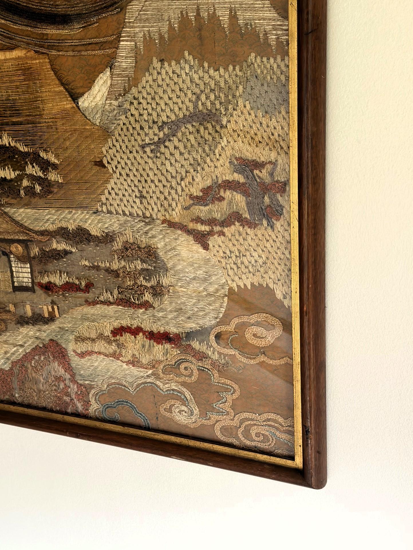 Framed Japanese Antique Embroidery Sennin Tapestry Meiji Period  For Sale 11
