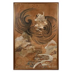 Framed Japanese Antique Embroidery Sennin Tapestry Meiji Period 