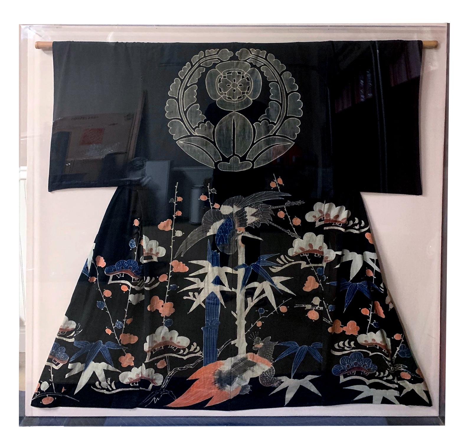 Framed Japanese Festival Kimono with Tsutshugaki Dye For Sale 3