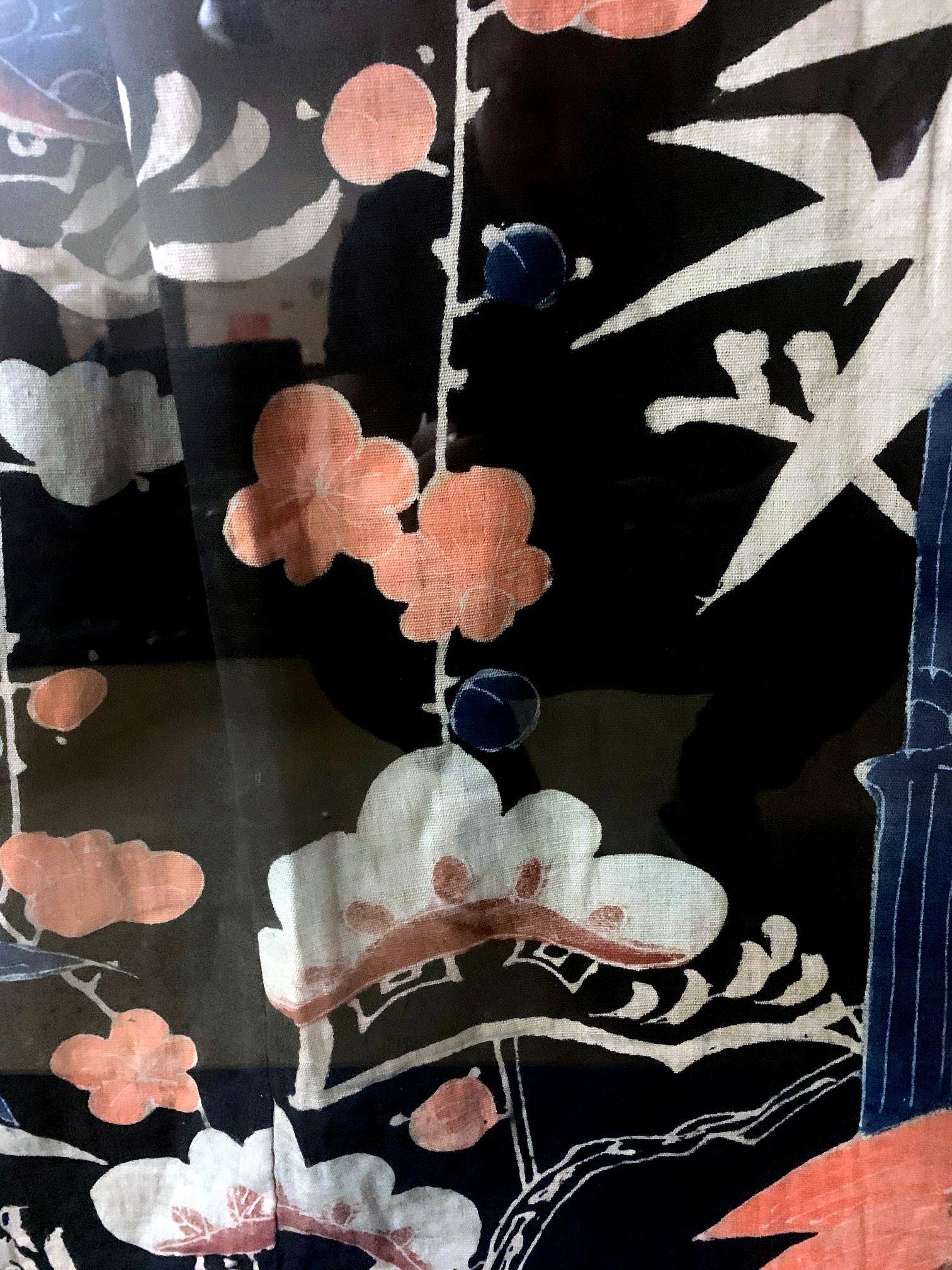 Textile Framed Japanese Festival Kimono with Tsutshugaki Dye For Sale