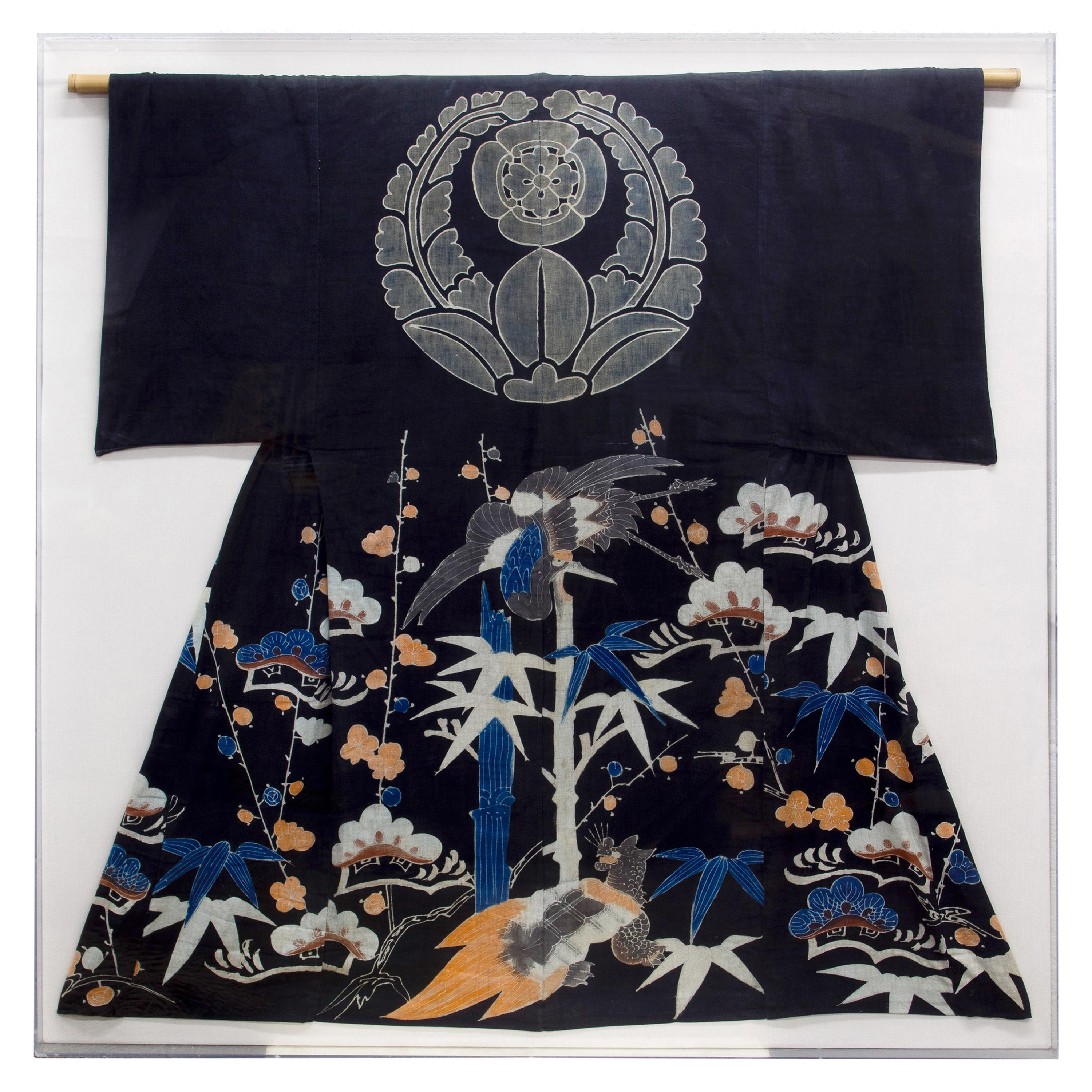 Framed Japanese Festival Kimono with Tsutshugaki Dye
