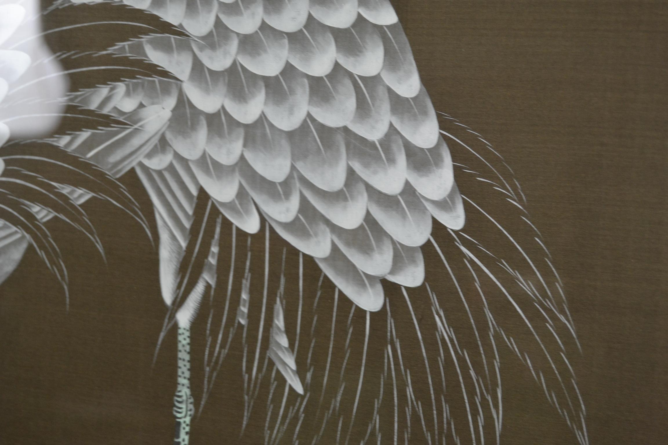 Framed Japanese Cranes on Silk, 1970s 4