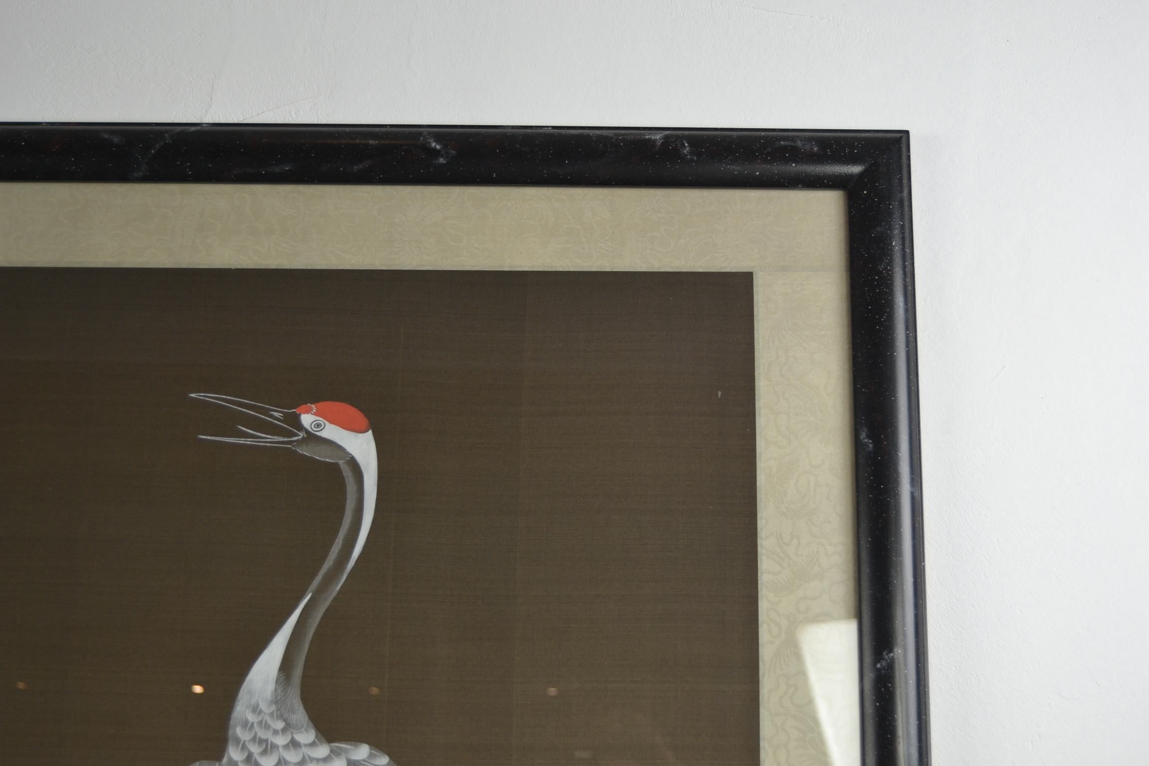 Framed Japanese Cranes on Silk, 1970s 7
