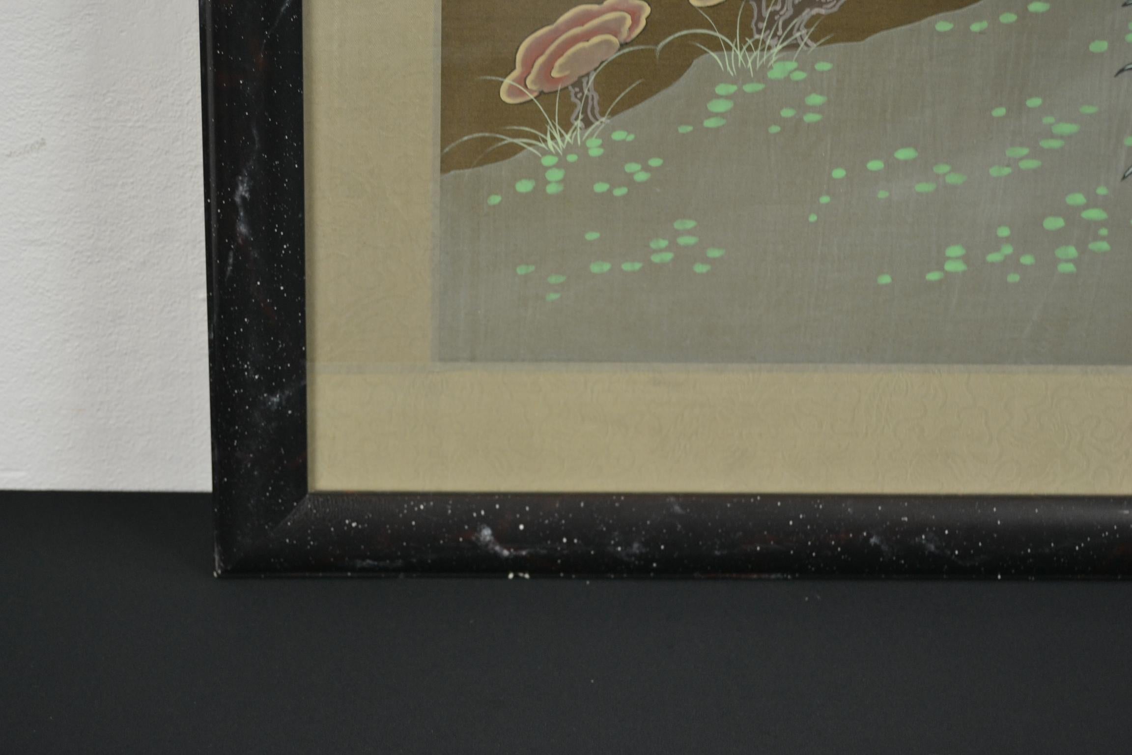 Framed Japanese Cranes on Silk, 1970s 8
