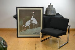 Framed Japanese Cranes on Silk, 1970s